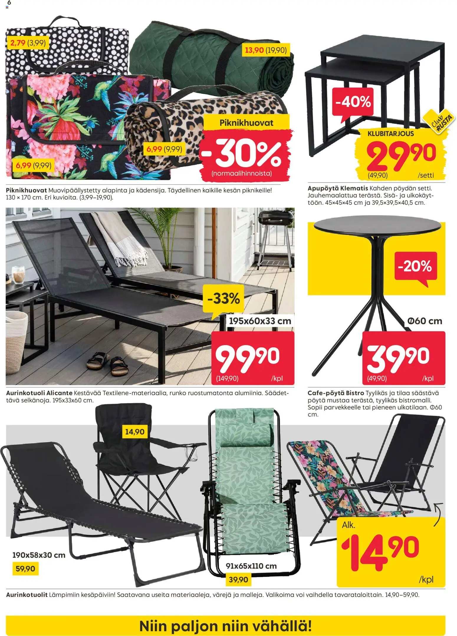 Rusta tarjoukset – voimassa 11.05.2026 alkaen | Sivu: 6 | Tuotteet: Aurinkotuoli, Pöytä, Voi