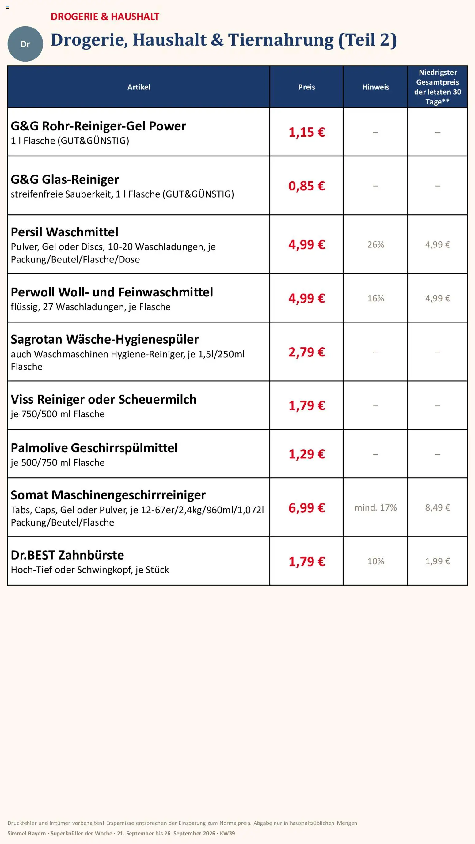 Simmel Bayern – gültig ab 21.09.2026 | Seite: 16 | Produkte: Perwoll, Zahnbürste, Geschirrspülmittel, Persil