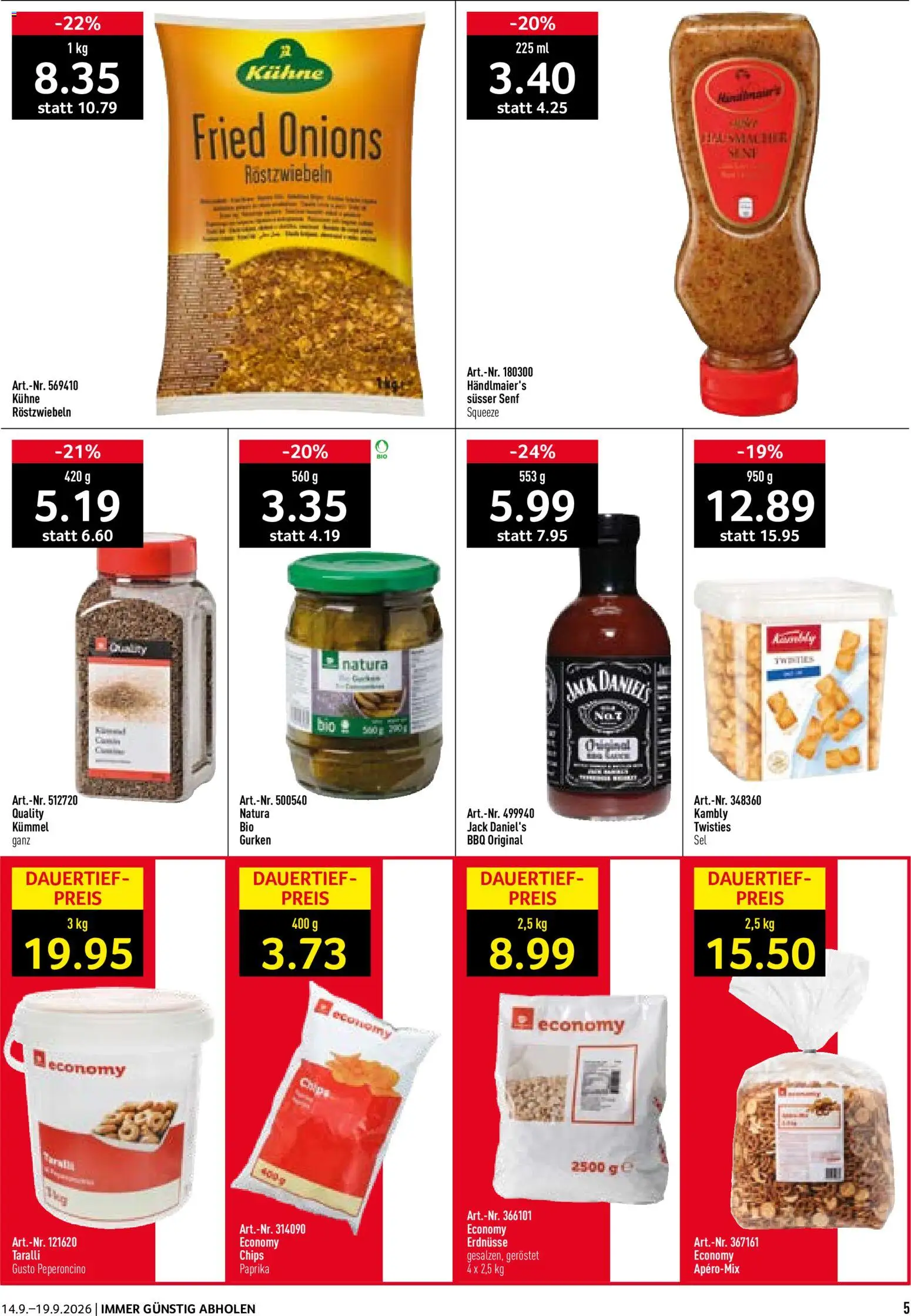Prodega aktionen Biergarten – gültig ab 14.09.2026 | Seite: 5 | Produkte: Erdnüsse, Chips, Gurken
