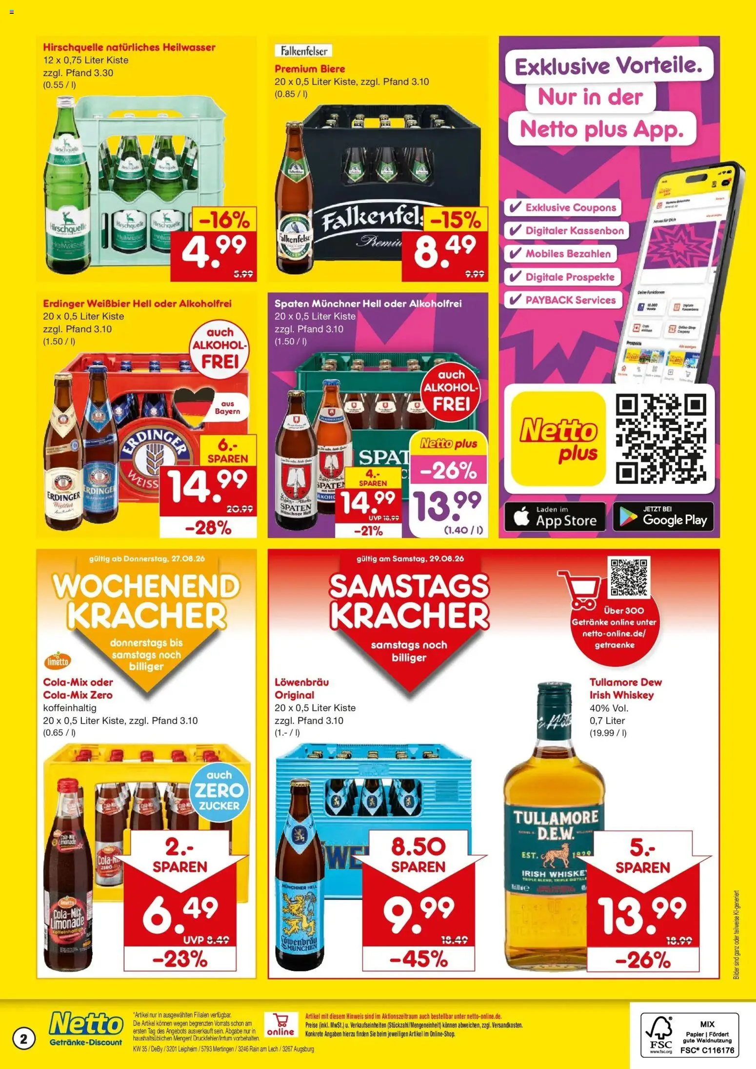 Netto Marken-Discount Prospekt Mertingen – gültig ab 24.08.2026 | Seite: 2 | Produkte: Weißbier, Limonade, Alkohol, Whiskey
