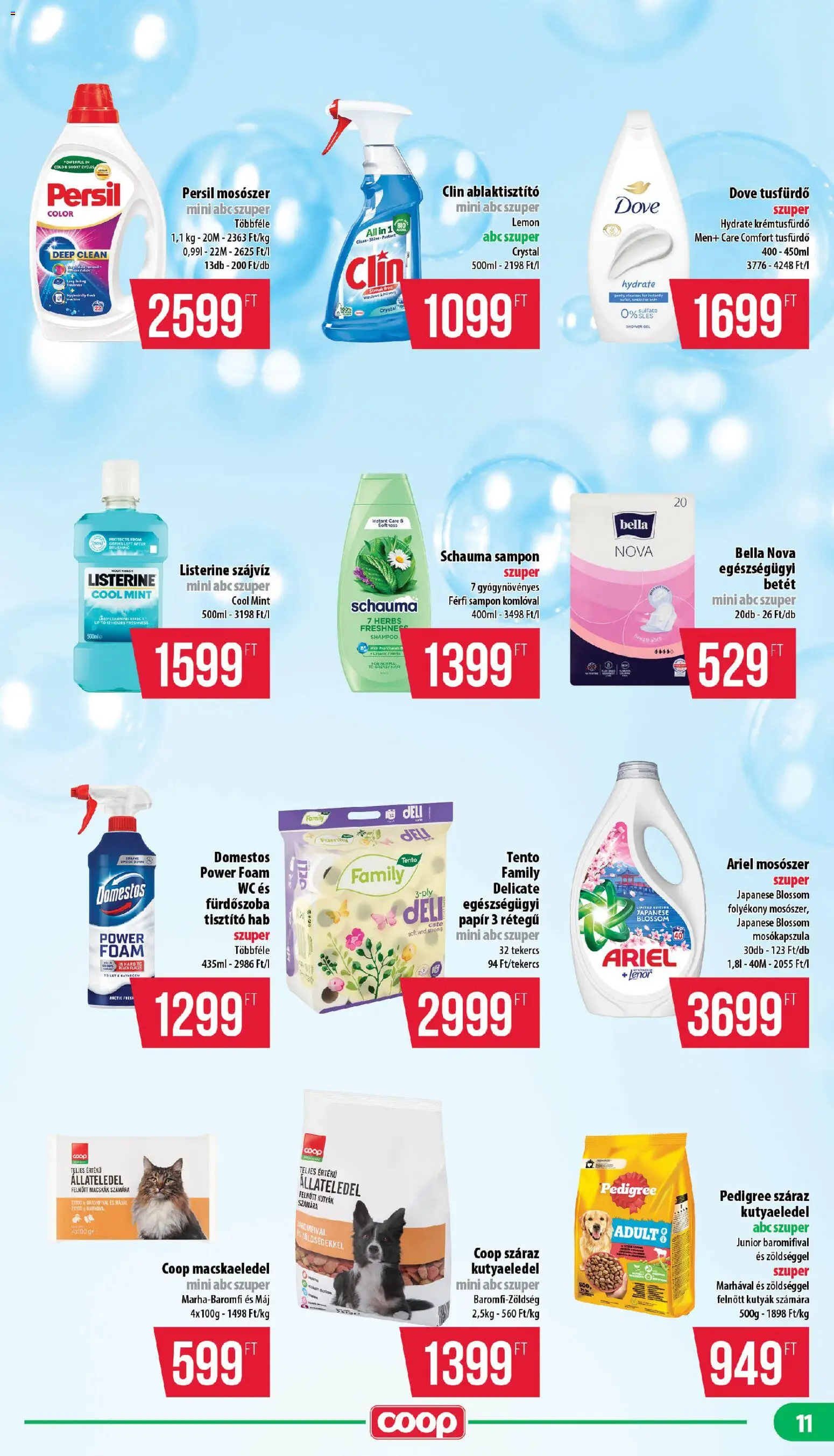 COOP akciós ujság - amely érvényes a következő dátumtól: 2026.09.17. | Oldal: 11 | Termékek: Betét, Macskaeledel, Pedigree, Domestos