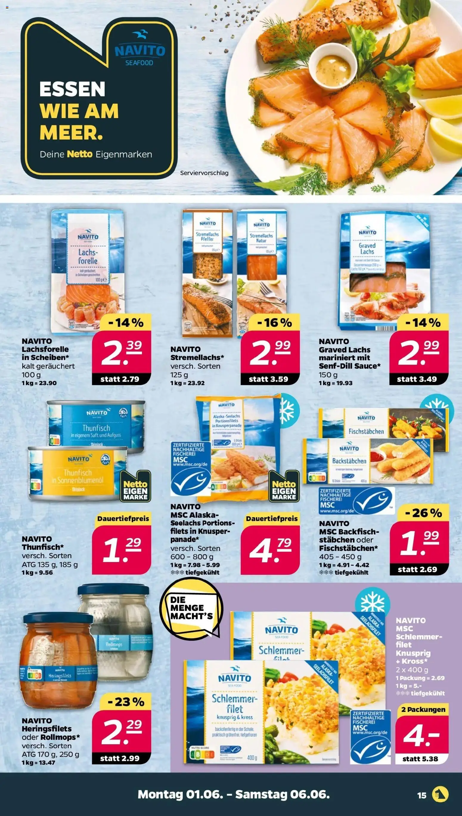 Netto Prospekt – gültig ab 01.06.2026 | Seite: 17 | Produkte: Thunfisch, Sonnenblumenol, Lachs, Saft