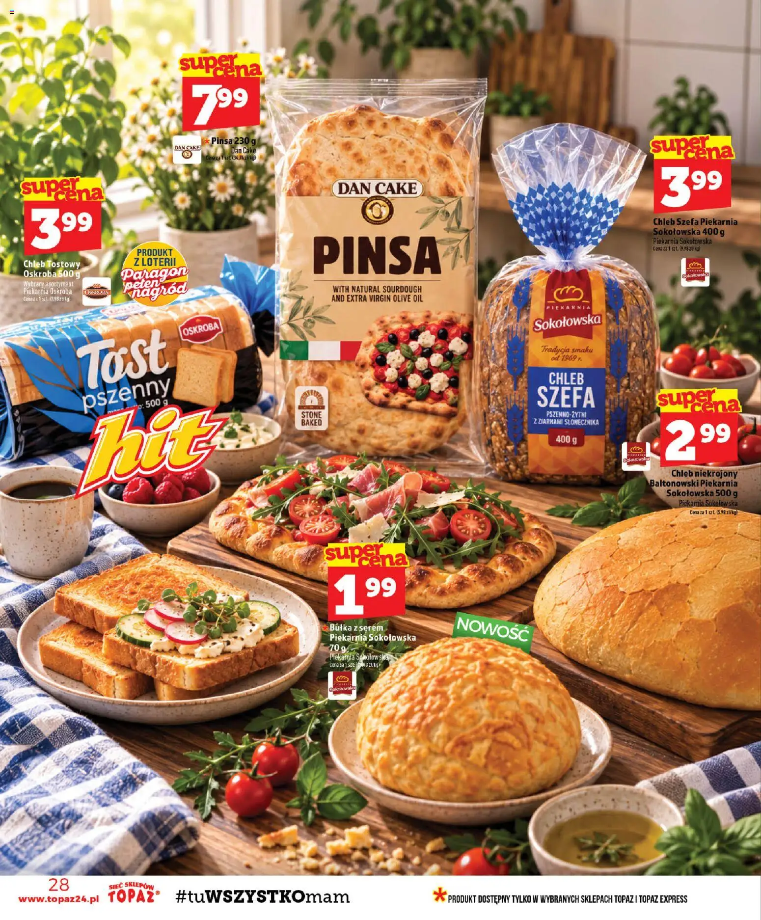 Topaz gazetka - Ceny małe na stałe od 01.10.2026 | Strona: 28 | Produkty: Serem, Chleb tostowy, Bułka, Chleb
