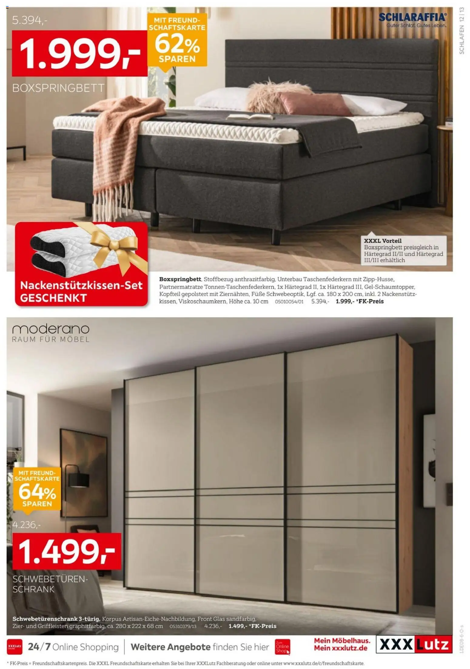 XXXLutz Schlafen Spezial – gültig ab 25.07.2026 | Seite: 13 | Produkte: Schwebetürenschrank, Boxspringbett, Schrank