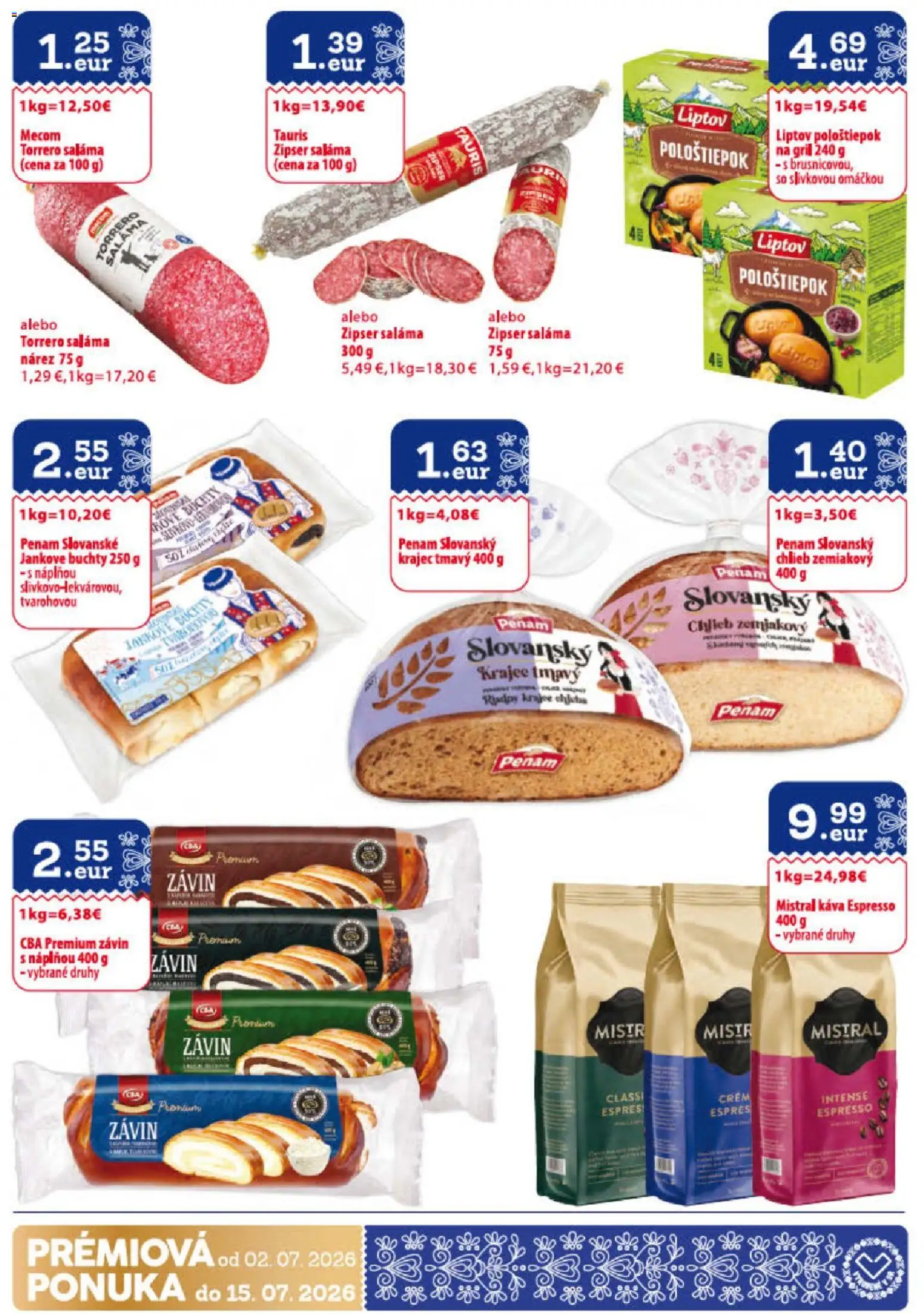 Nové KARMEN CBA akcie – leták je platný od 02.07.2026 | Strana: 30 | Produkty: Gril, Káva, Saláma