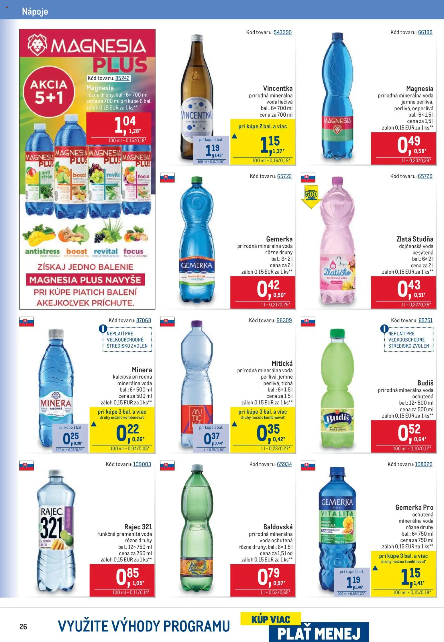 Nové Metro akcie – leták je platný od 07.10.2026 | Strana: 26 | Produkty: Rajec, Budiš, Mitická, Dojčenská voda
