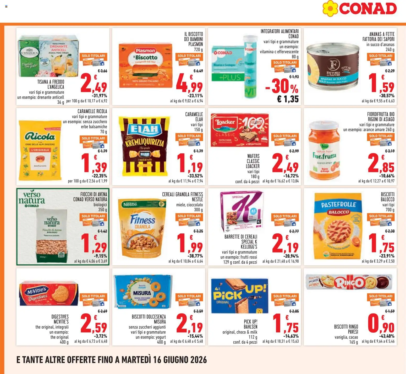 Volantino Conad del 04.06.2026 | Pagina: 18 | Prodotti: Arance, Biscotti, Zucchero, Cacao