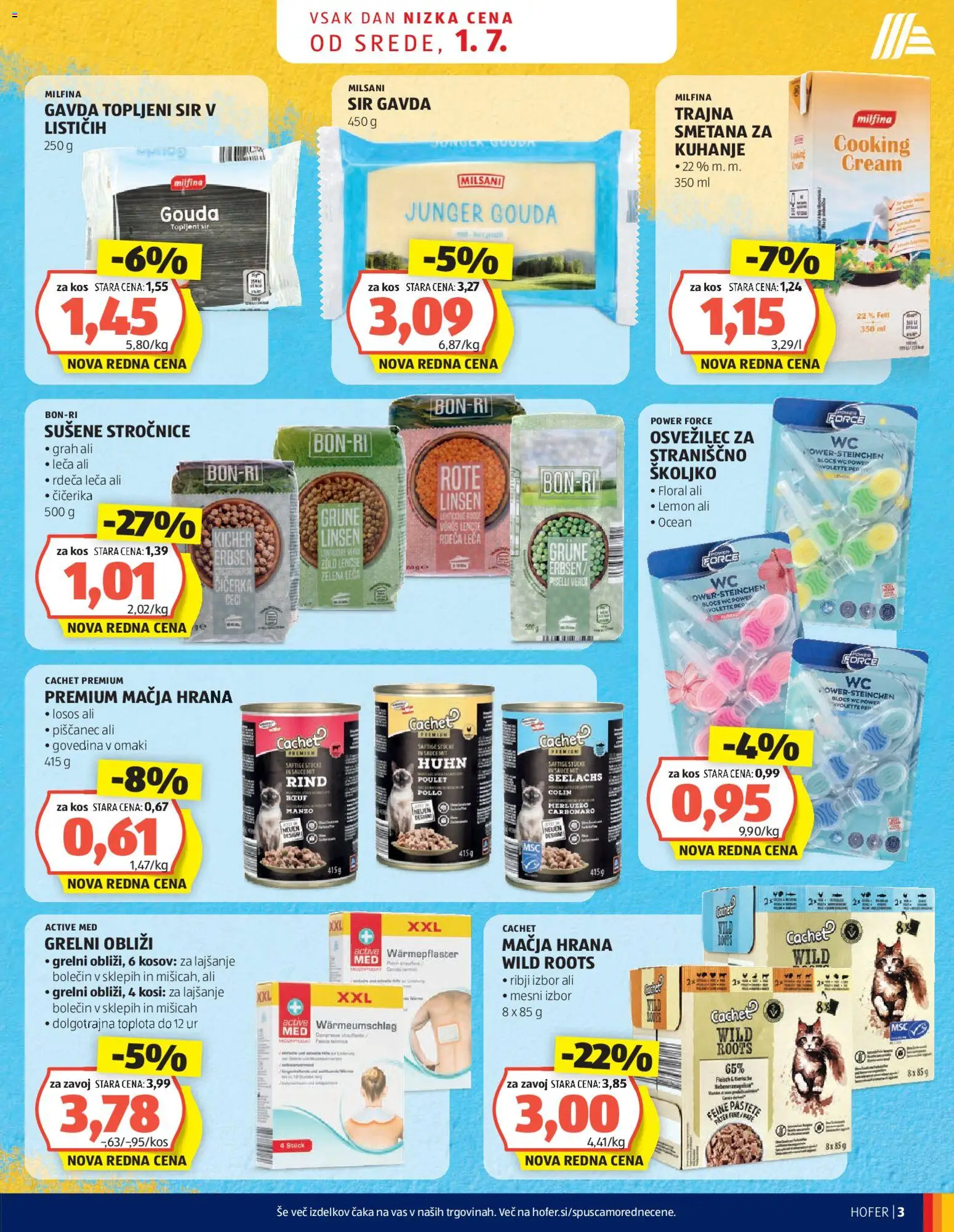 Novi Hofer katalog ponudbe – veljaven od 01.07.2026 | Stran: 3 | Izdelki: Topljeni sir, Sir, Smetana, Zelena