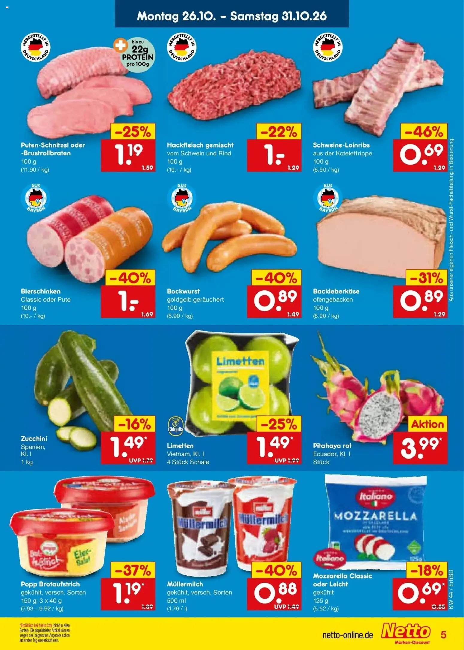 Netto Marken-Discount Prospekt Ergolding – gültig ab 26.10.2026 | Seite: 7 | Produkte: Pute, Müllermilch, Zucchini, Hackfleisch