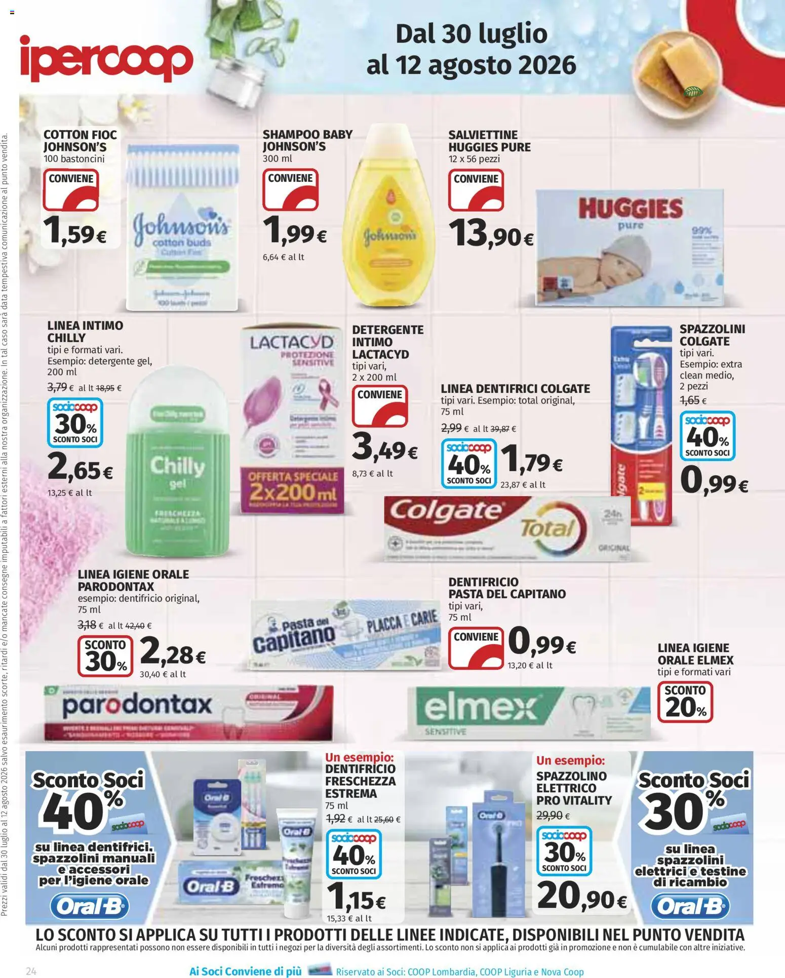 Volantino Ipercoop del 30/07/2026 | Pagina: 24 | Prodotti: Shampoo, Dentifricio, Detergente, Data
