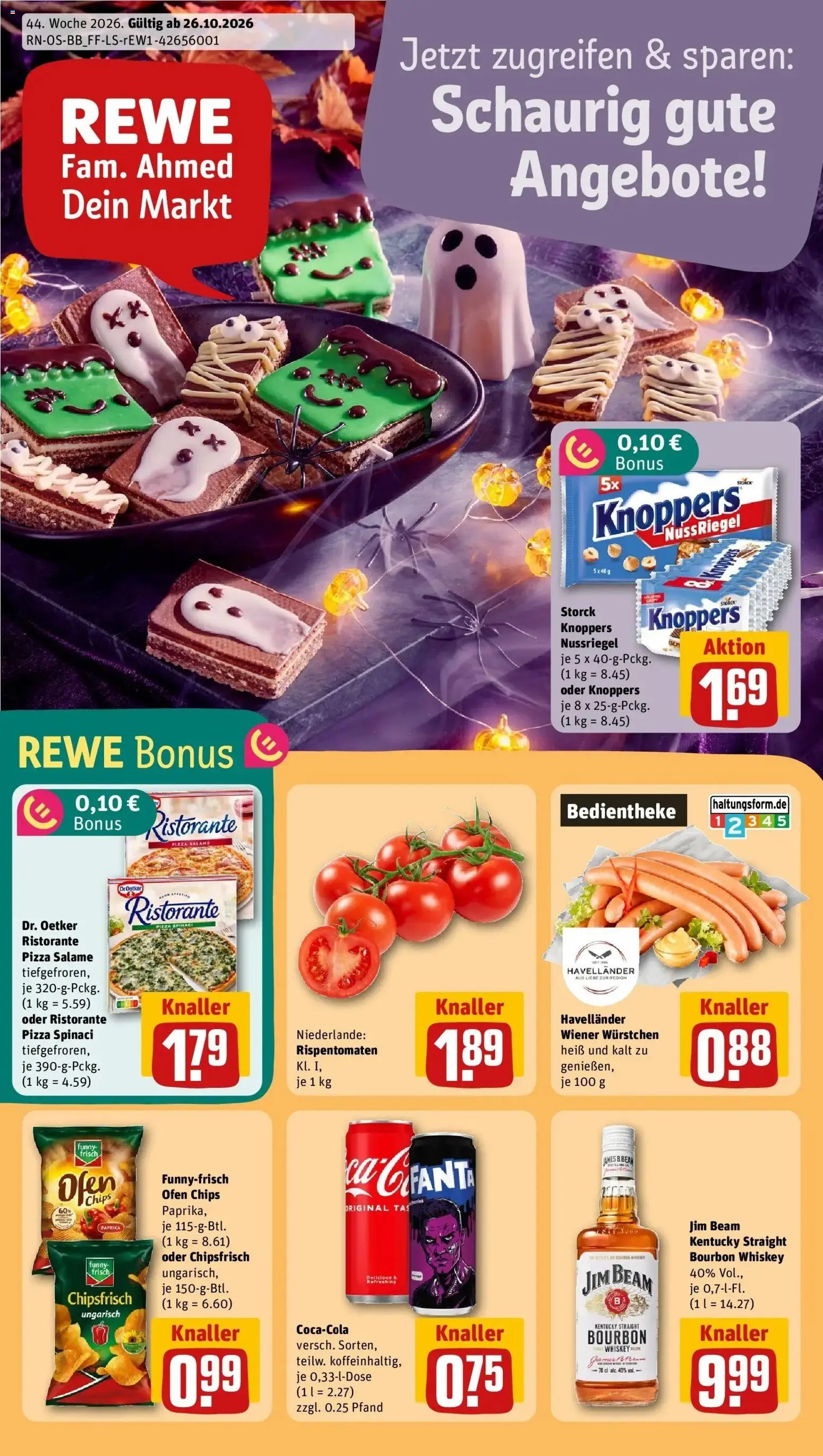 REWE Prospekt ab 26.10.2026 zum Blättern » Angebote | Seite: 1 | Produkte: Ristorante, Ofen, Jim beam, Wiener wurstchen