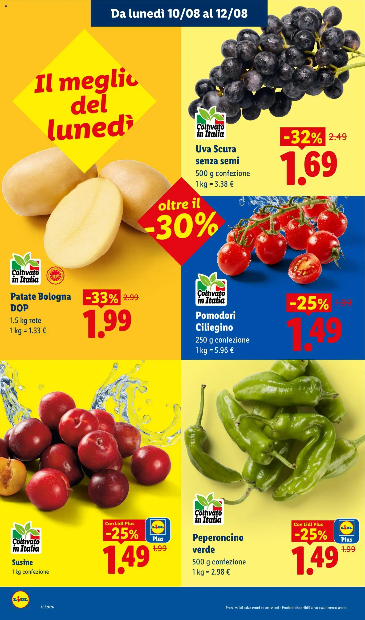 Volantino Lidl del 06/08/2026 | Pagina: 6 | Prodotti: Pomodori, Peperoncino, Uva, Susine