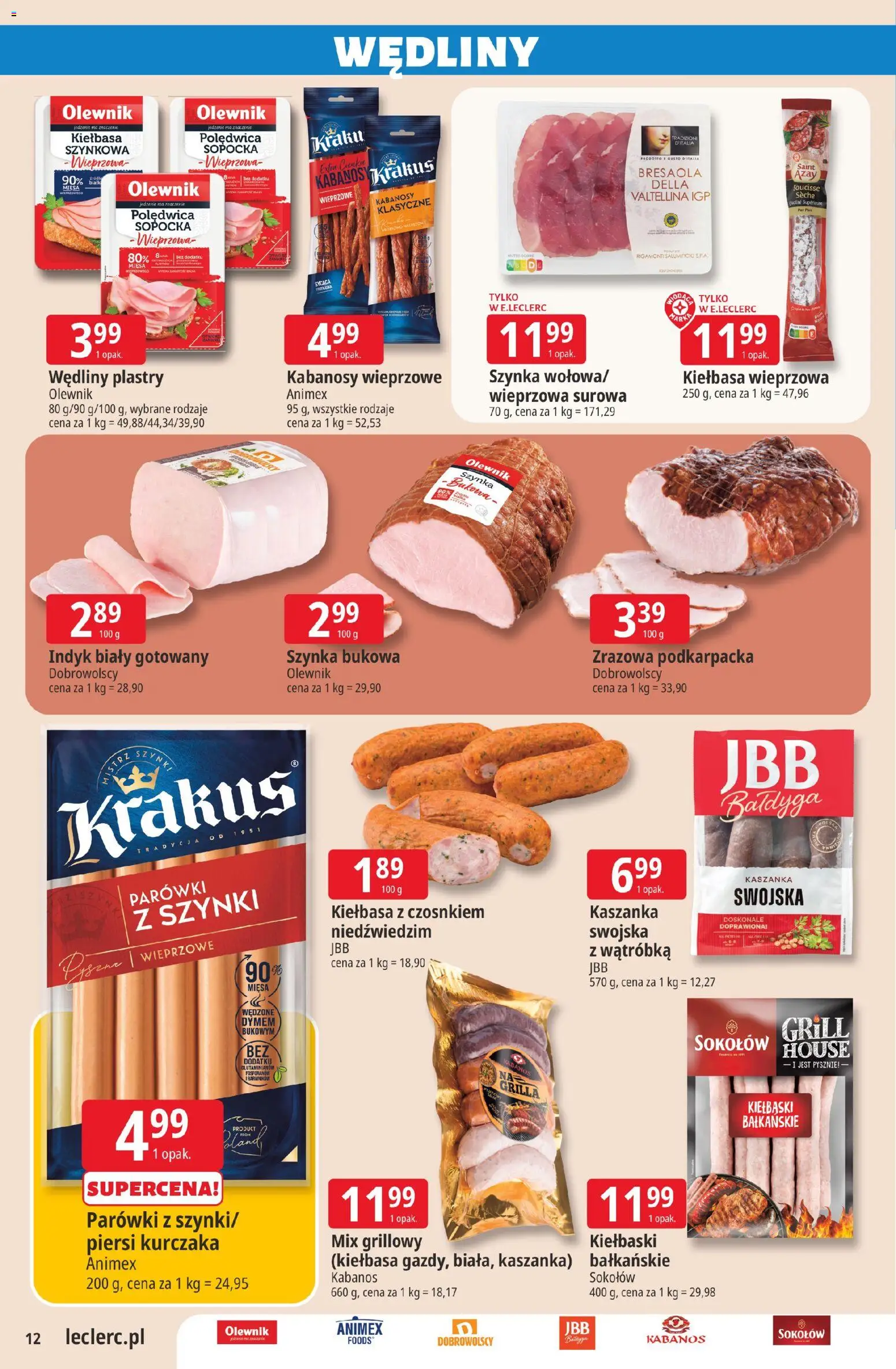 E.Leclerc gazetka - Kłodzko od 19.05.2026 | Strona: 12 | Produkty: Kiełbasa, Piersi, Kaszanka, Wędliny