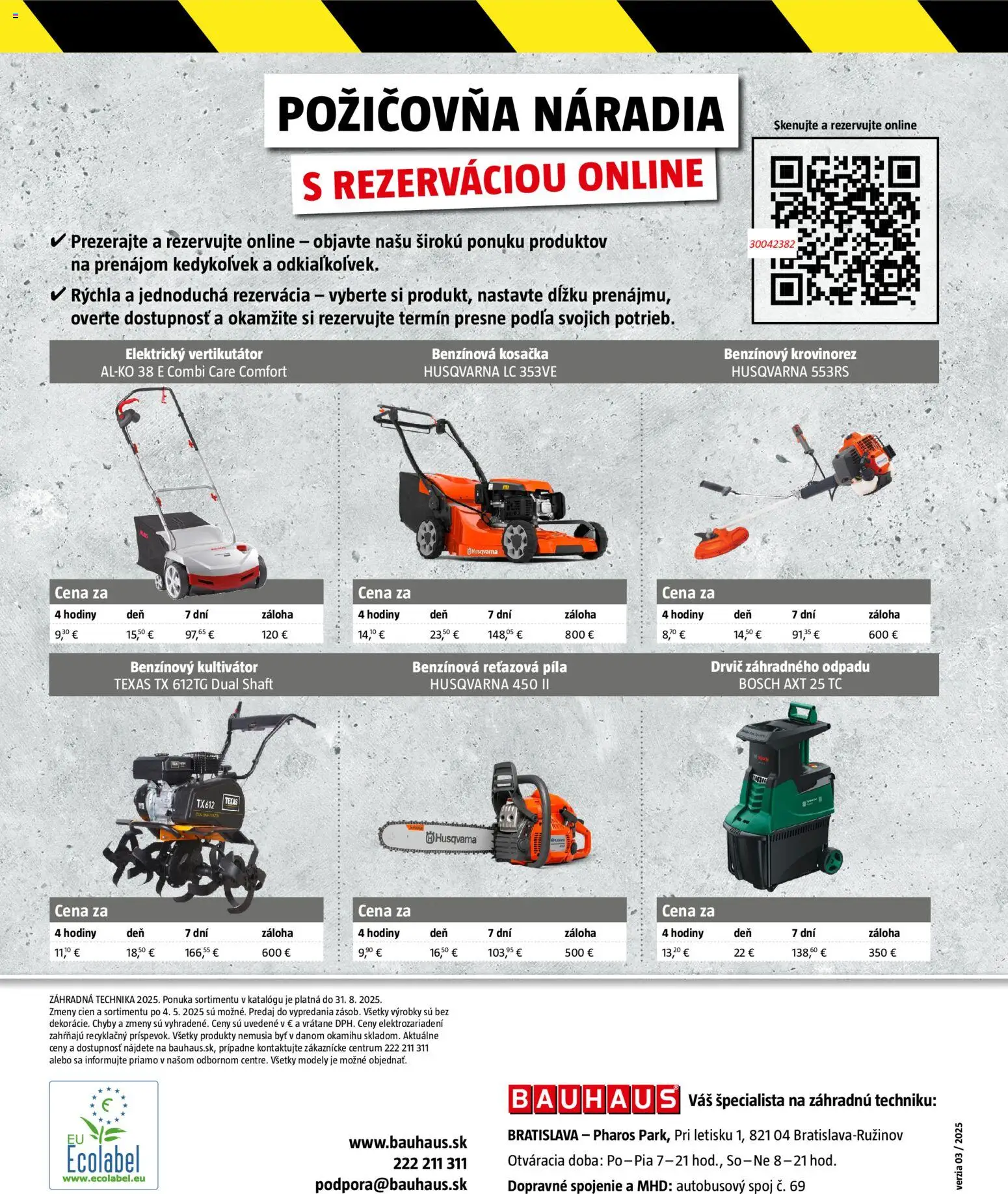 Nové Bauhaus akcie – leták je platný od 03.08.2026 | Strana: 84 | Produkty: Vertikutátor, Krovinorez, Reťazová píla, Kosačka