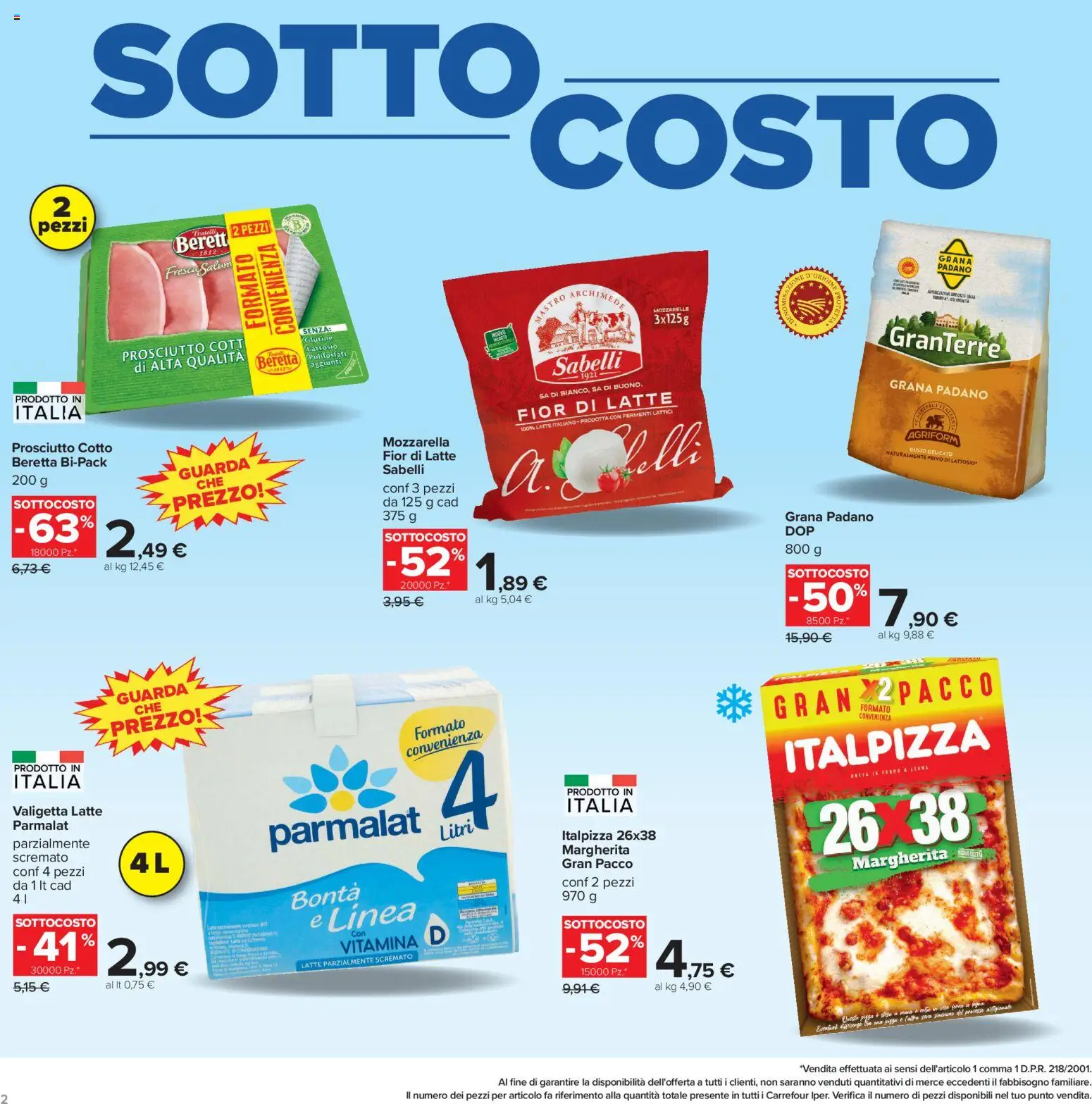 Volantino Carrefour del 04/09/2026 | Pagina: 2 | Prodotti: Mozzarella, Latte, Grana Padano, Valigetta