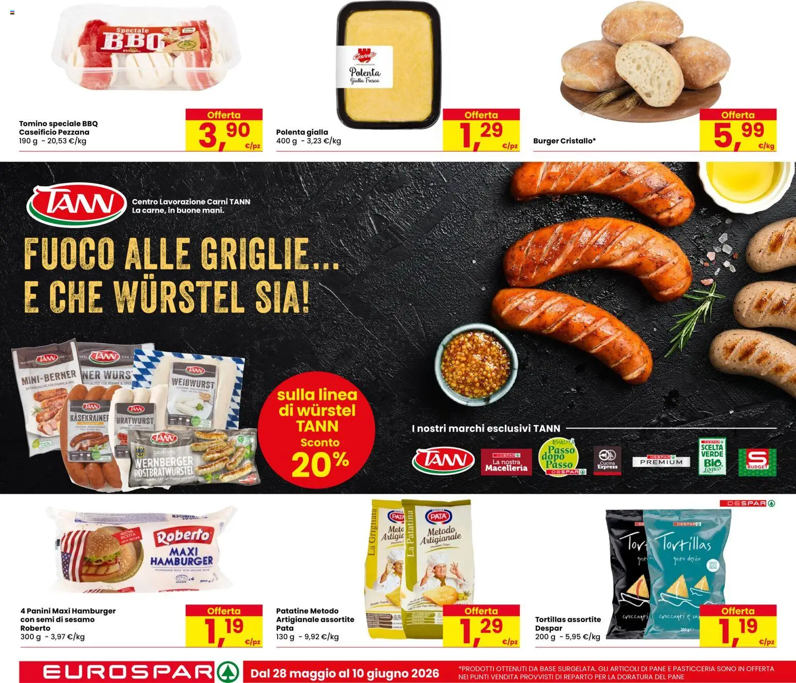 Volantino Despar del 28.05.2026 | Pagina: 4 | Prodotti: Wurstel, Tortillas, Hamburger, Tomino