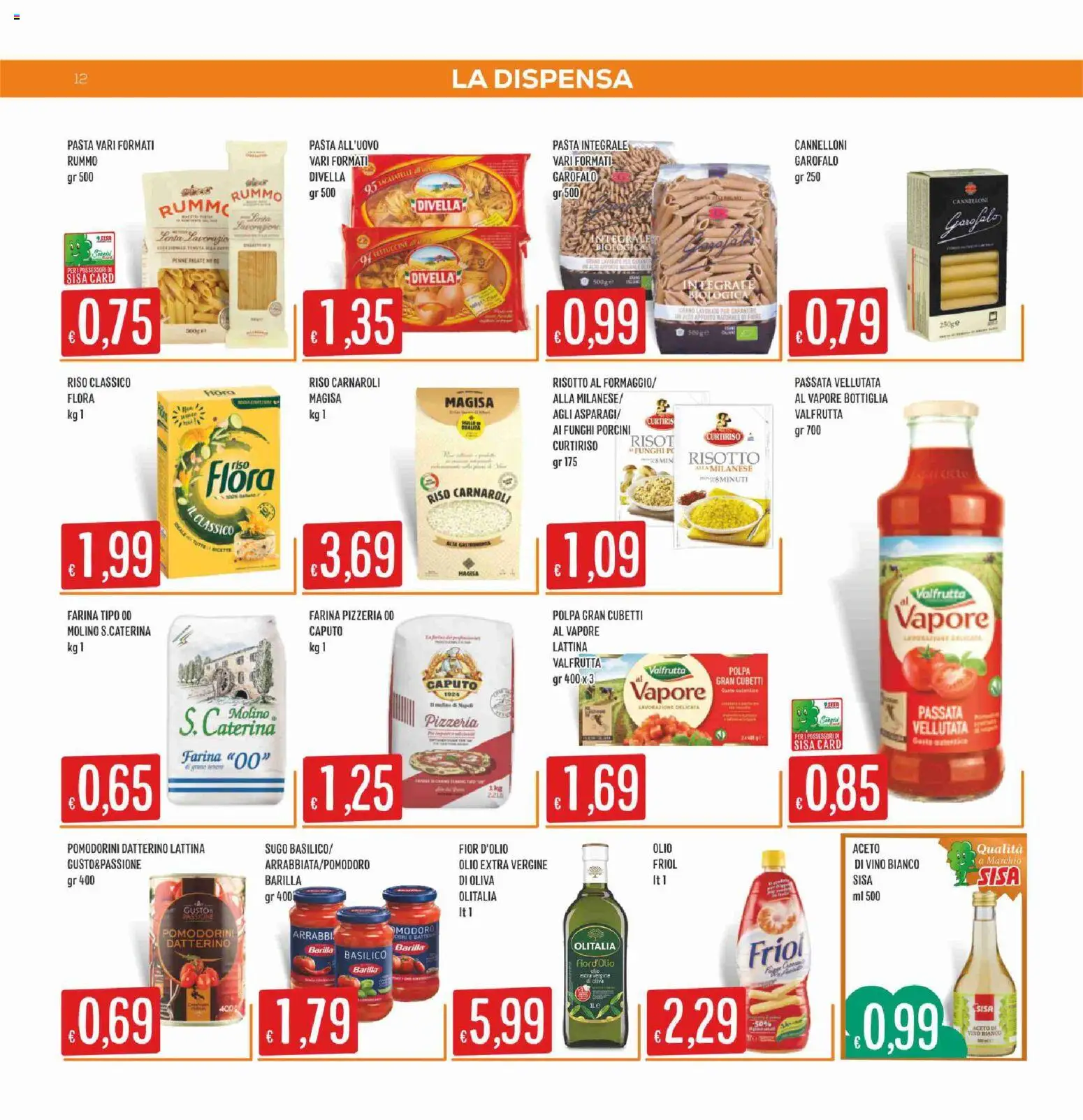 Volantino SISA del 11.06.2026 | Pagina: 12 | Prodotti: Riso Carnaroli, Riso, Olio, Penne