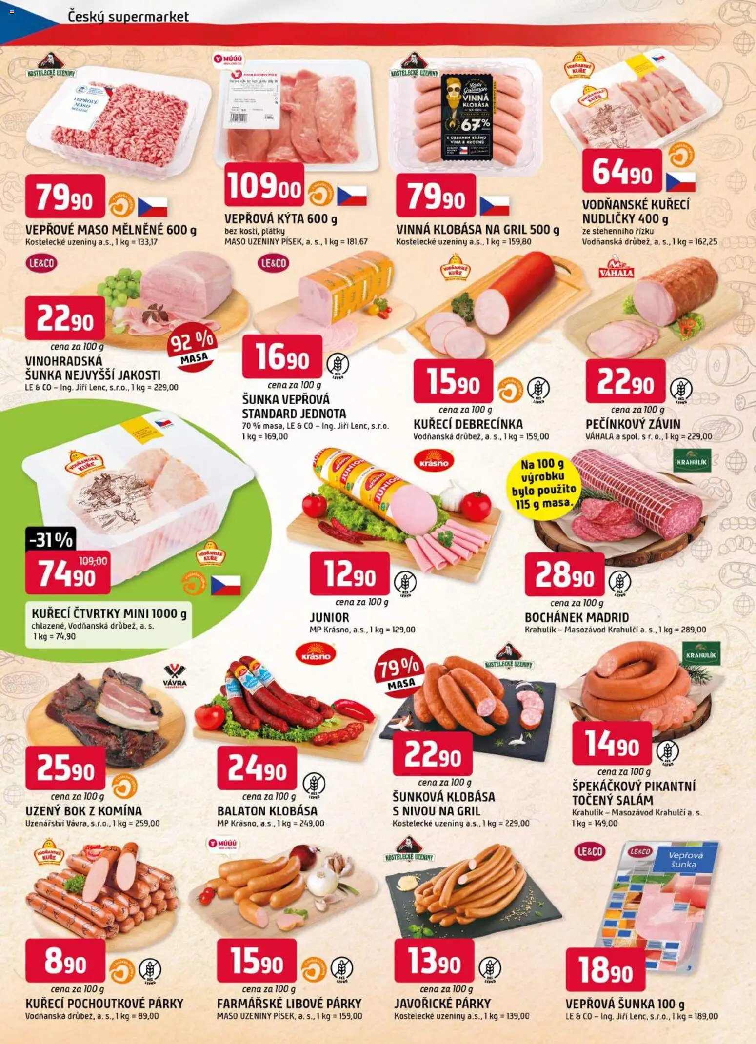 Trefa leták od 17.06.2026 | Strana: 2 | Produkty: Šunka, Kuřecí debrecínka, Maso, Vepřová Kýta