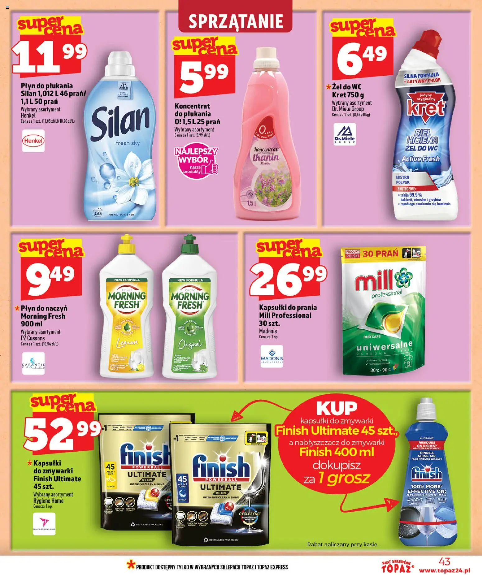 Topaz gazetka od 25.06.2026 | Strona: 43 | Produkty: Nabłyszczacz do zmywarki, Kapsułki finish, Finish, Kapsułki do zmywarki