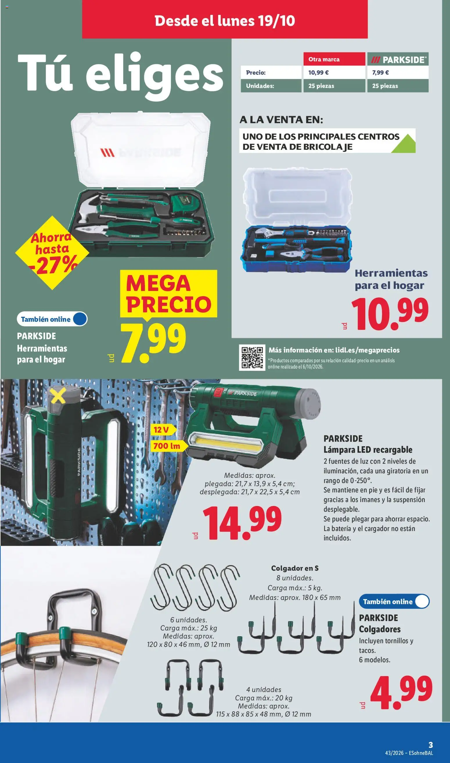 Lidl folleto de bazar │ válido desde el 19/10/2026 | Página: 7 | Productos: Herramientas, Batería, Lámpara