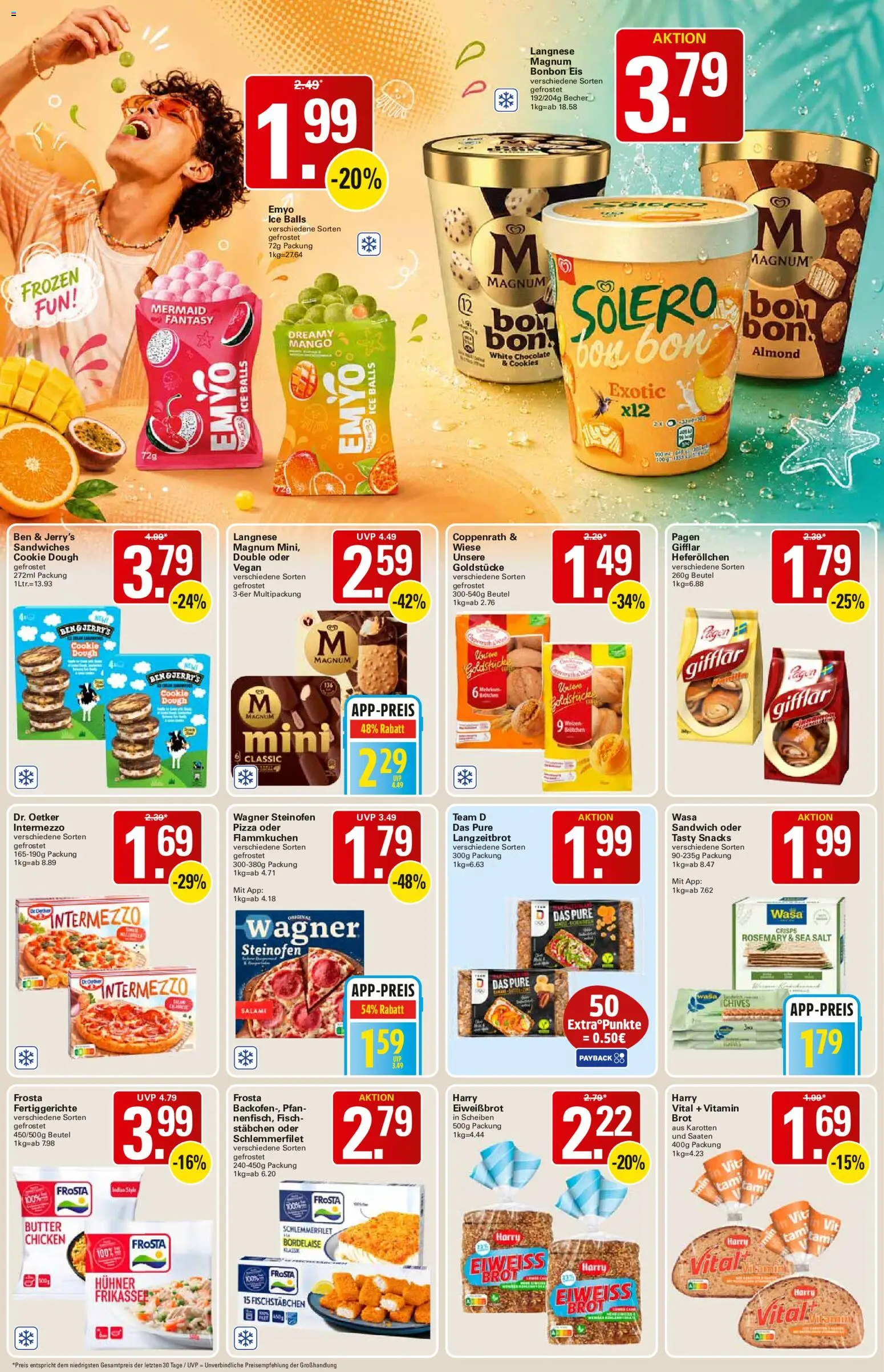 WEZ Prospekt – gültig ab 20.07.2026 | Seite: 8 | Produkte: Frosta, Fischstabchen, Fertiggerichte, Salami