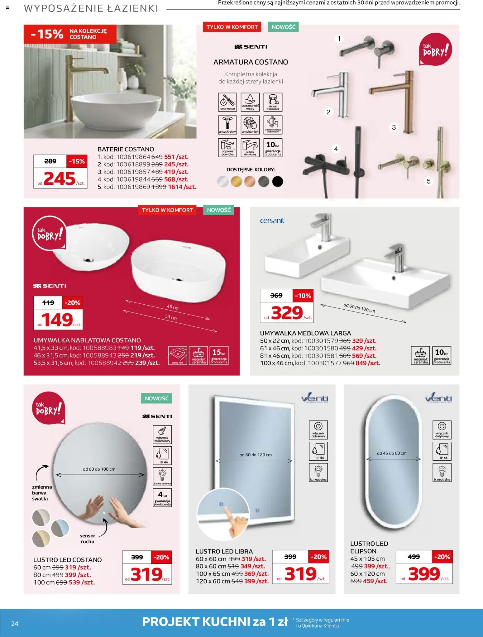 Komfort gazetka od 24.06.2026 | Strona: 24 | Produkty: Baterie, Umywalka, Lustro