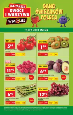 Pogląd oferty "Szparagi zielone, opak. 500 g, Szparagi zielone, opak. 500 g" - ważna od 23.05.2026 | Strona: 1 | Produkty: Malina, Kiwi, Awokado, Owoce