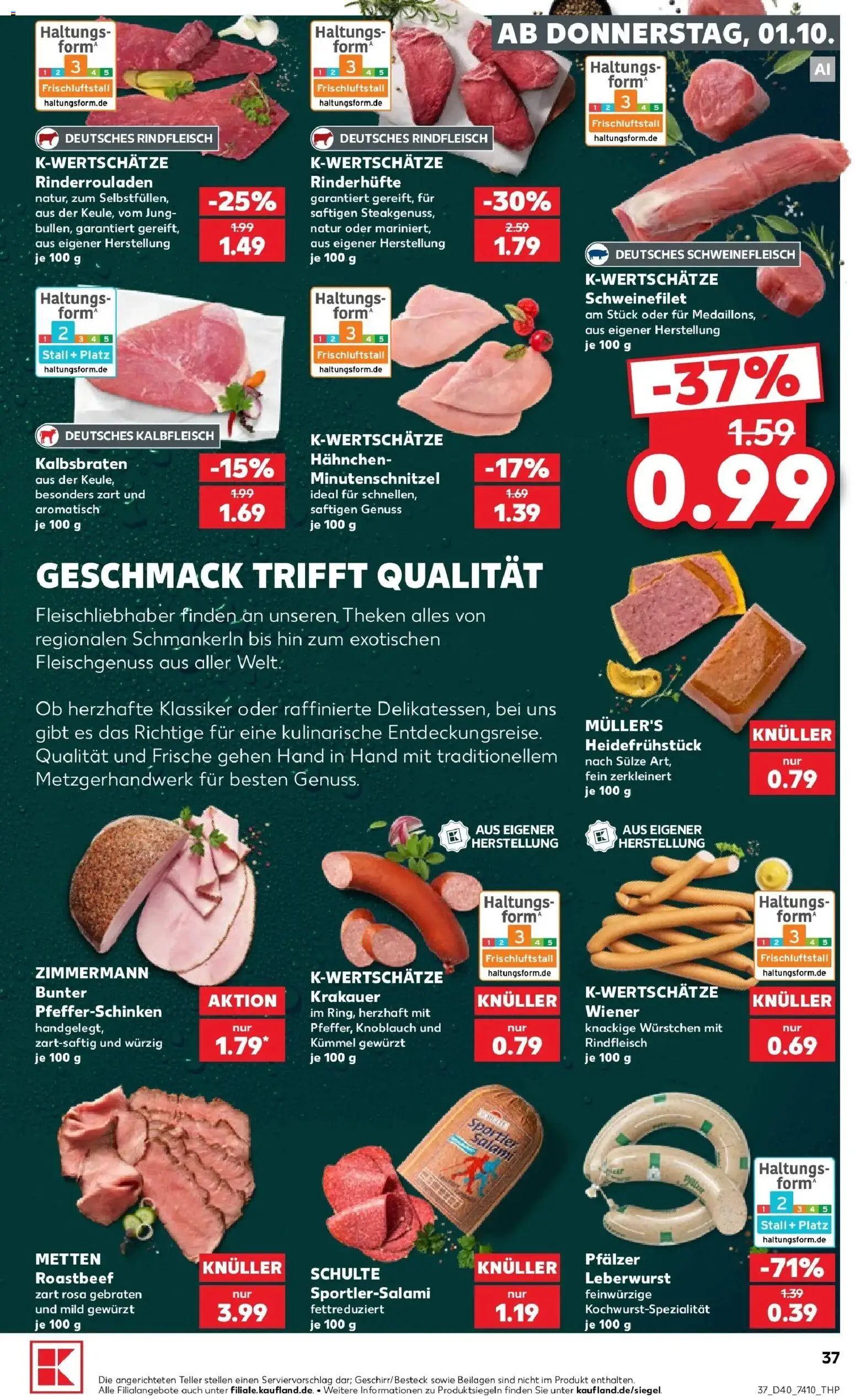 Prospekt Kaufland ab 01.10.2026 » Angebote Online zum Blättern | Seite: 37 | Produkte: Beilagen, Rinderrouladen, Roastbeef, Schweinefleisch