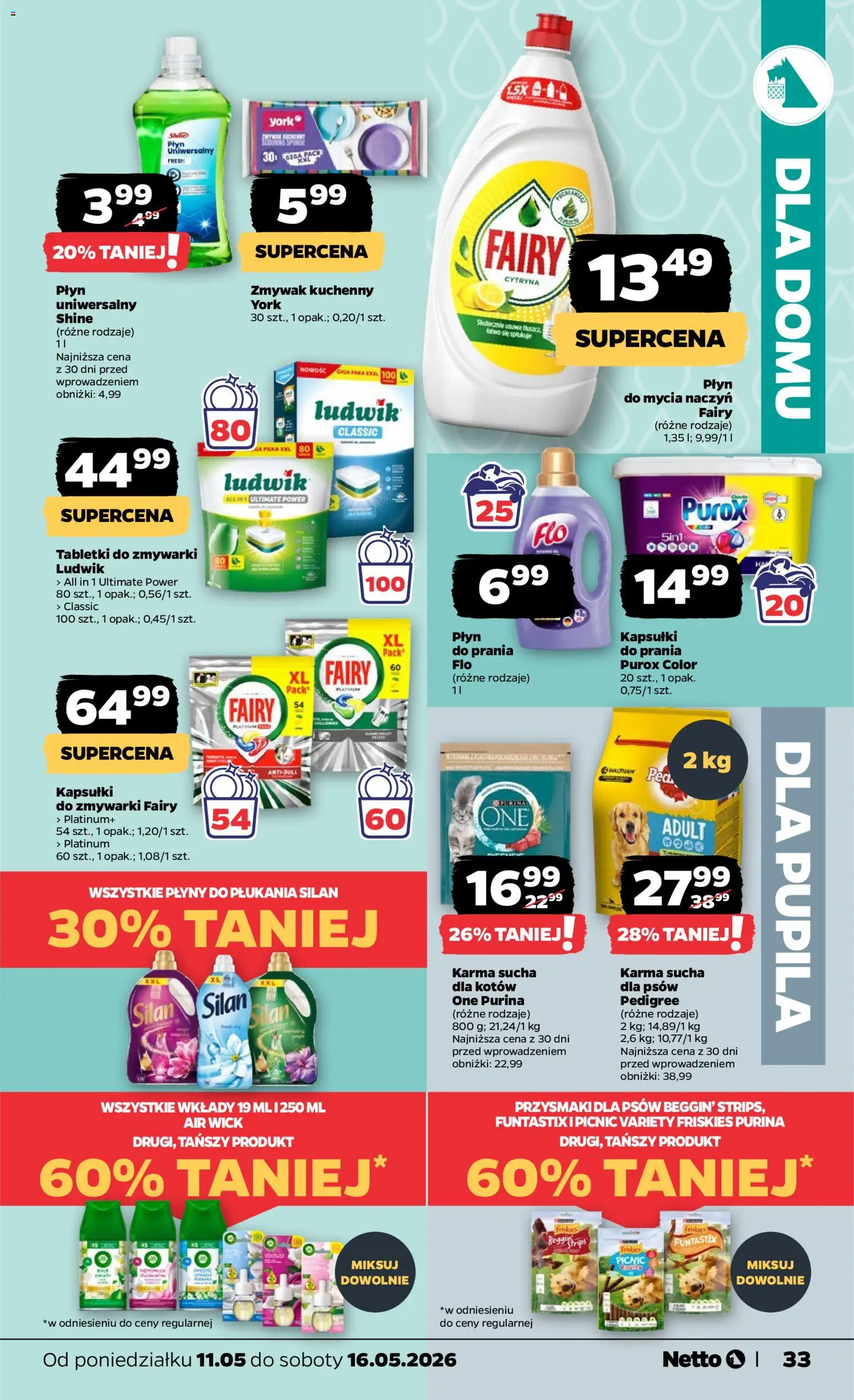 Netto gazetka od poniedziałku spożywcza od 11.05.2026 | Strona: 33 | Produkty: Cytryna, Pedigree, Fairy, Tabletki do zmywarki