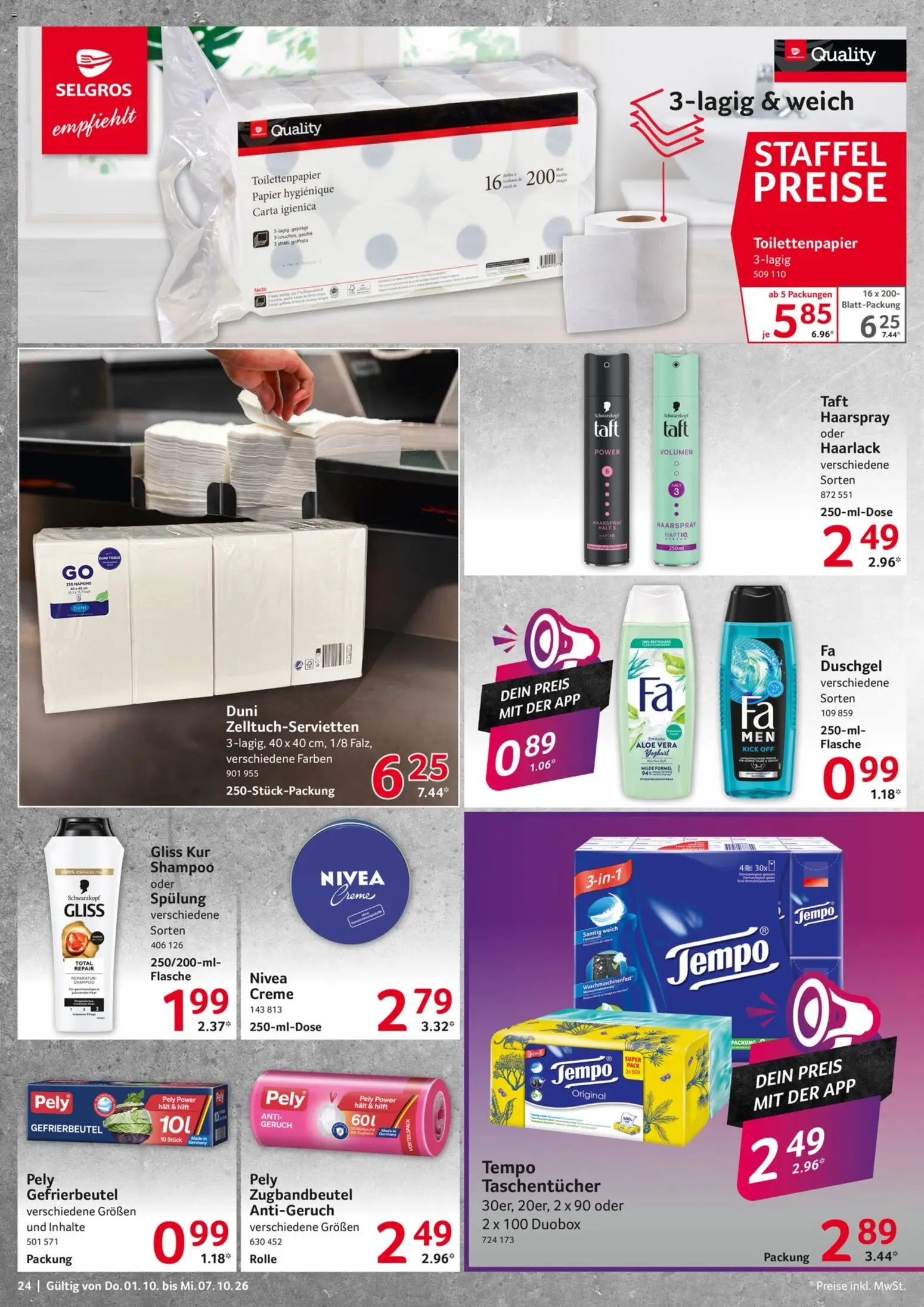 Selgros Prospekt – gültig ab 01.10.2026 | Seite: 24 | Produkte: Box, Shampoo, Haarspray, Tempo
