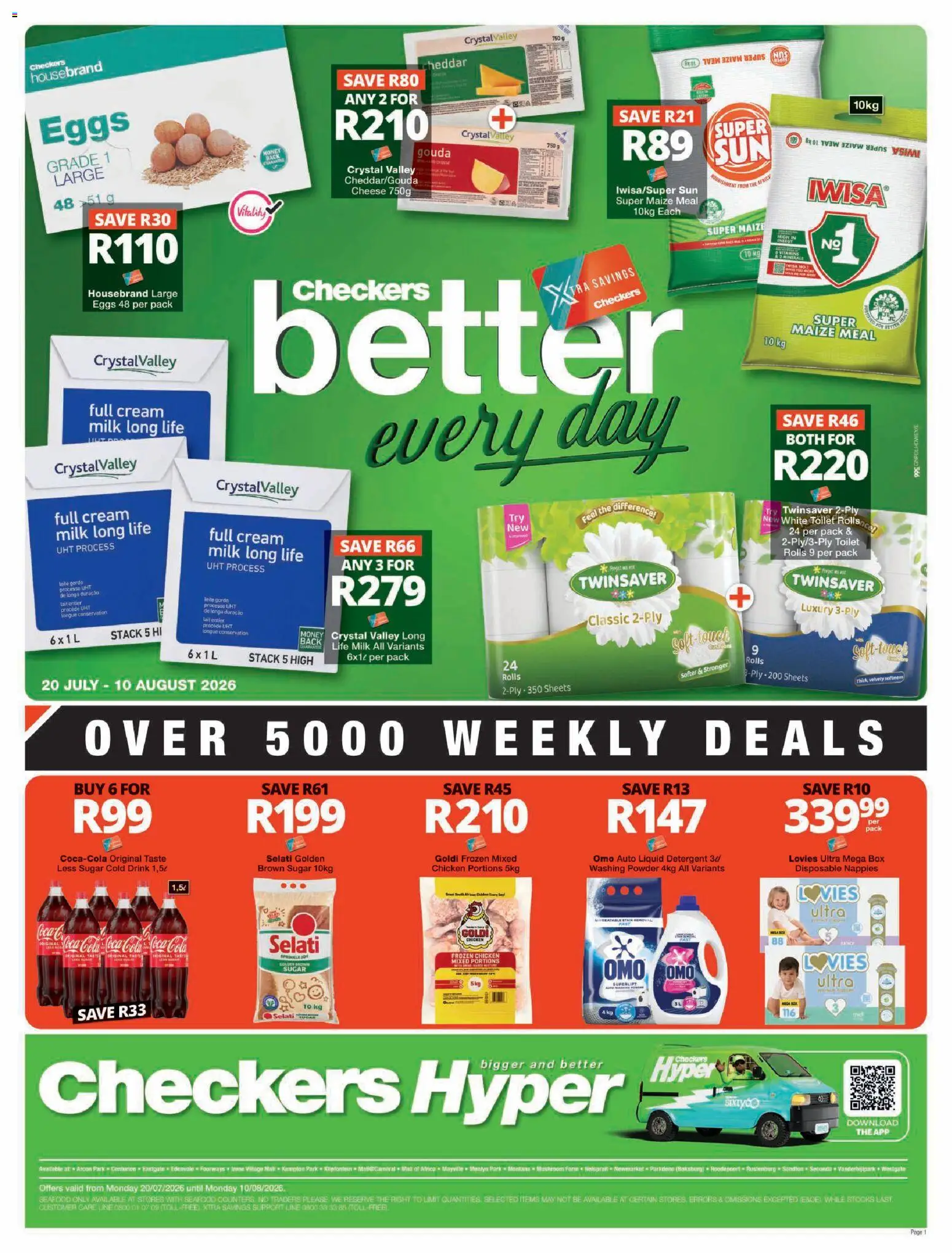New Checkers catalogue – valid from 20/07/2026 | Page: 1 | Products: Toilet, Cheese, Eggs, Seafood