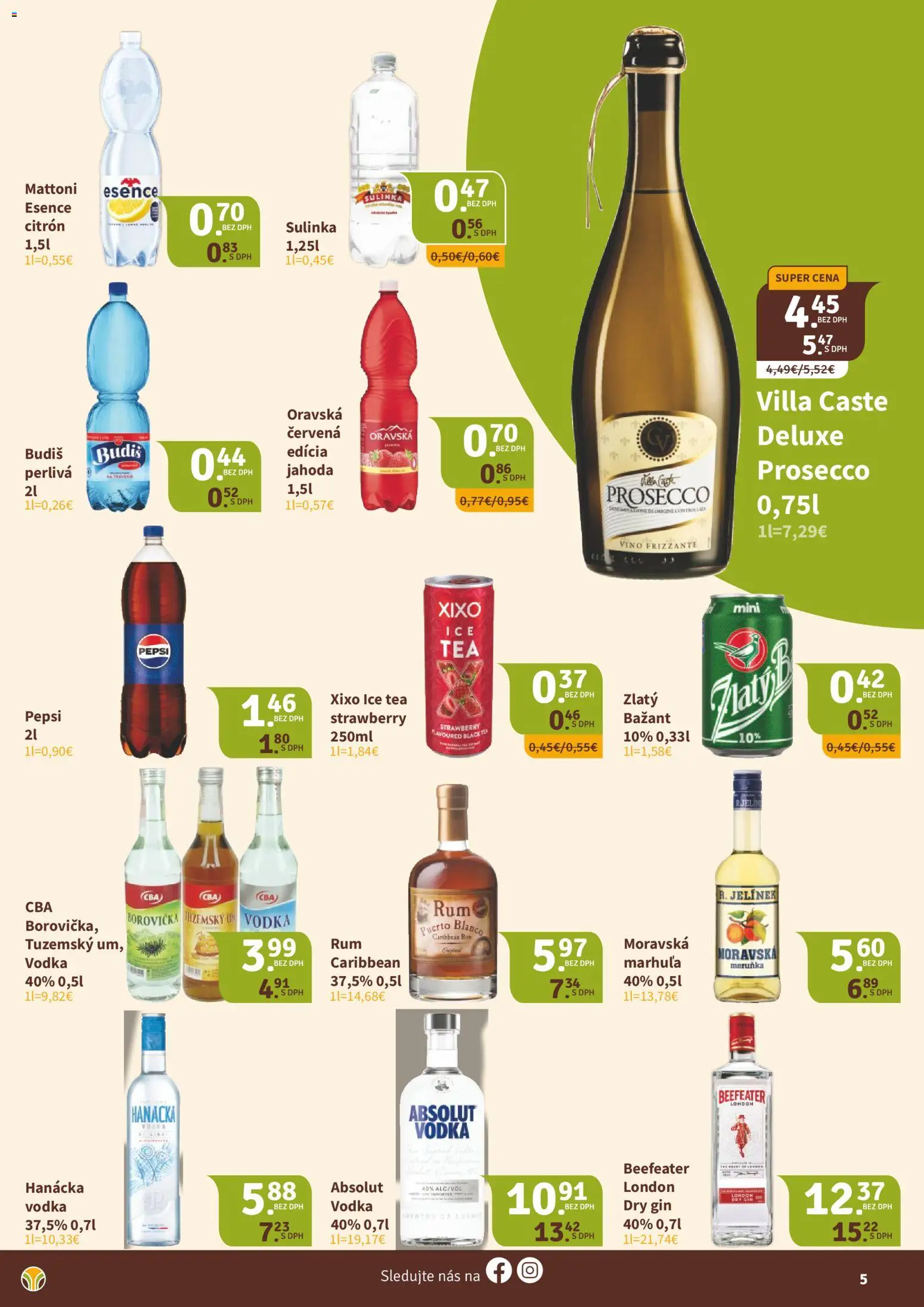 Nové Nitrazdroj akcie – leták je platný od 17.04.2026 | Strana: 5 | Produkty: Prosecco, Borovička, Sulinka, Vodka