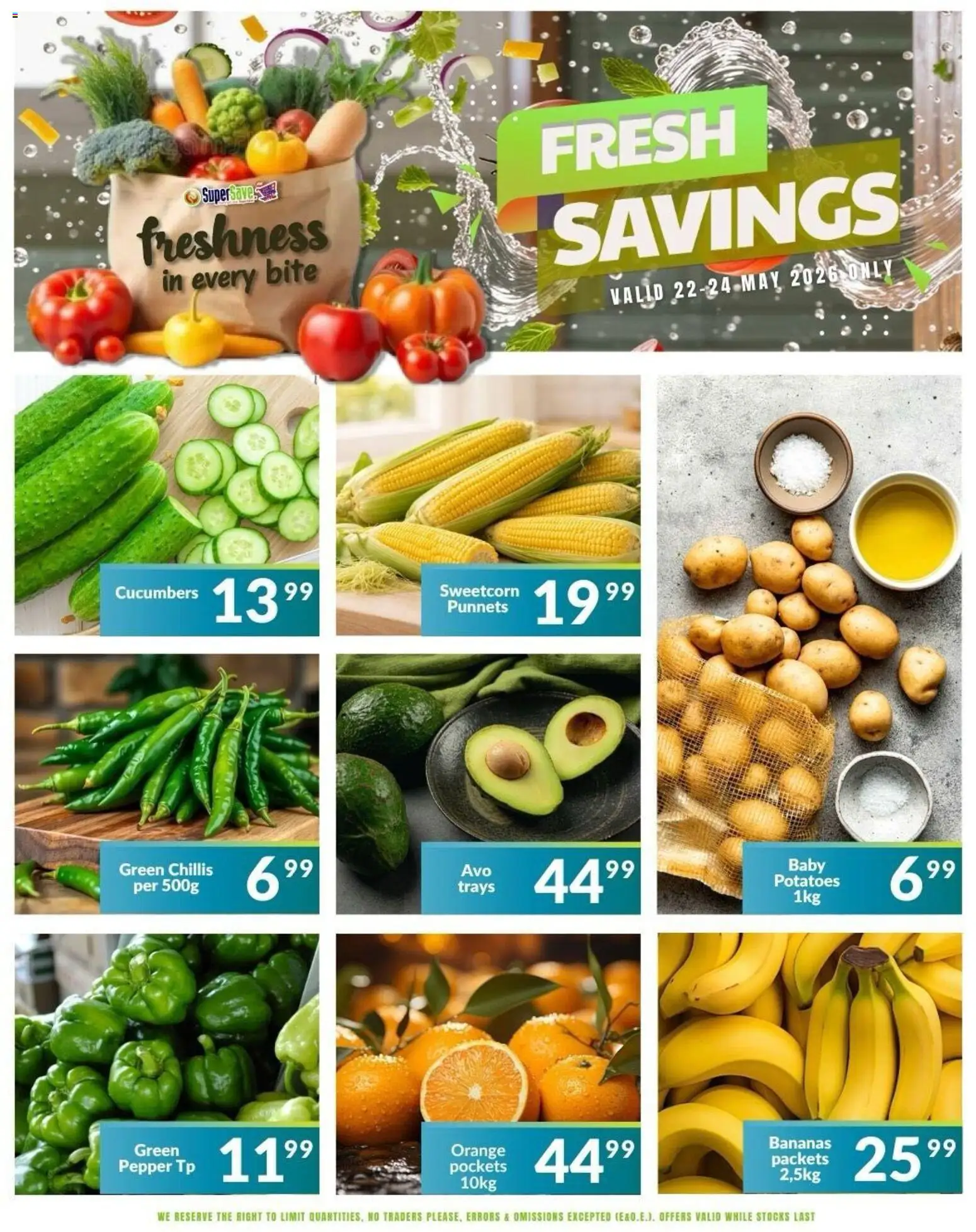 New Super Save catalogue – valid from 22.05.2026 | Page: 5 | Products: Bananas, Cucumbers, Potatoes, Pepper