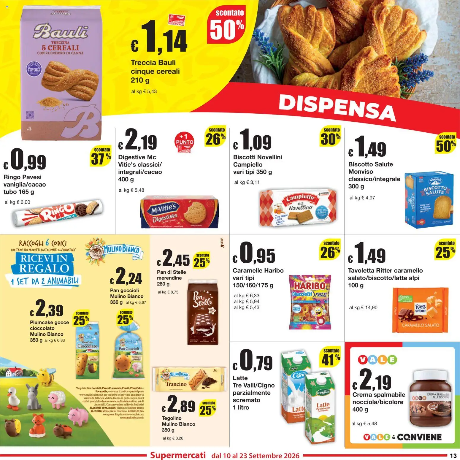 Volantino Sì con Te del 10/09/2026 | Pagina: 13 | Prodotti: Caramelle, Biscotti, Latte, Nocciole