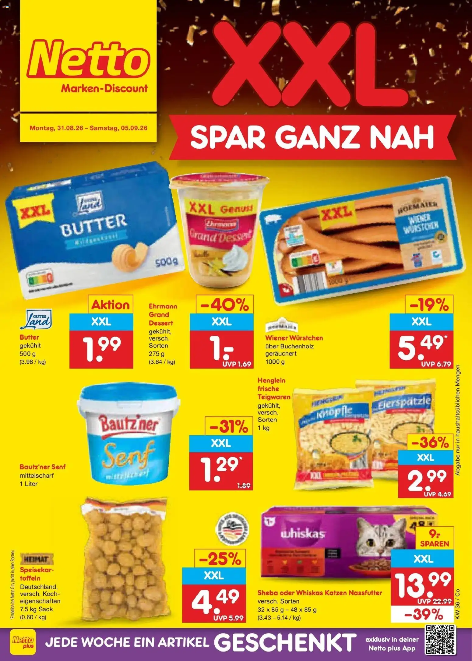 Netto Marken-Discount Prospekt Bitterfeld-Wolfen (ab 31.08.2026) » Angebote | Seite: 1 | Produkte: Sheba, Wiener wurstchen, Butter, Whiskas