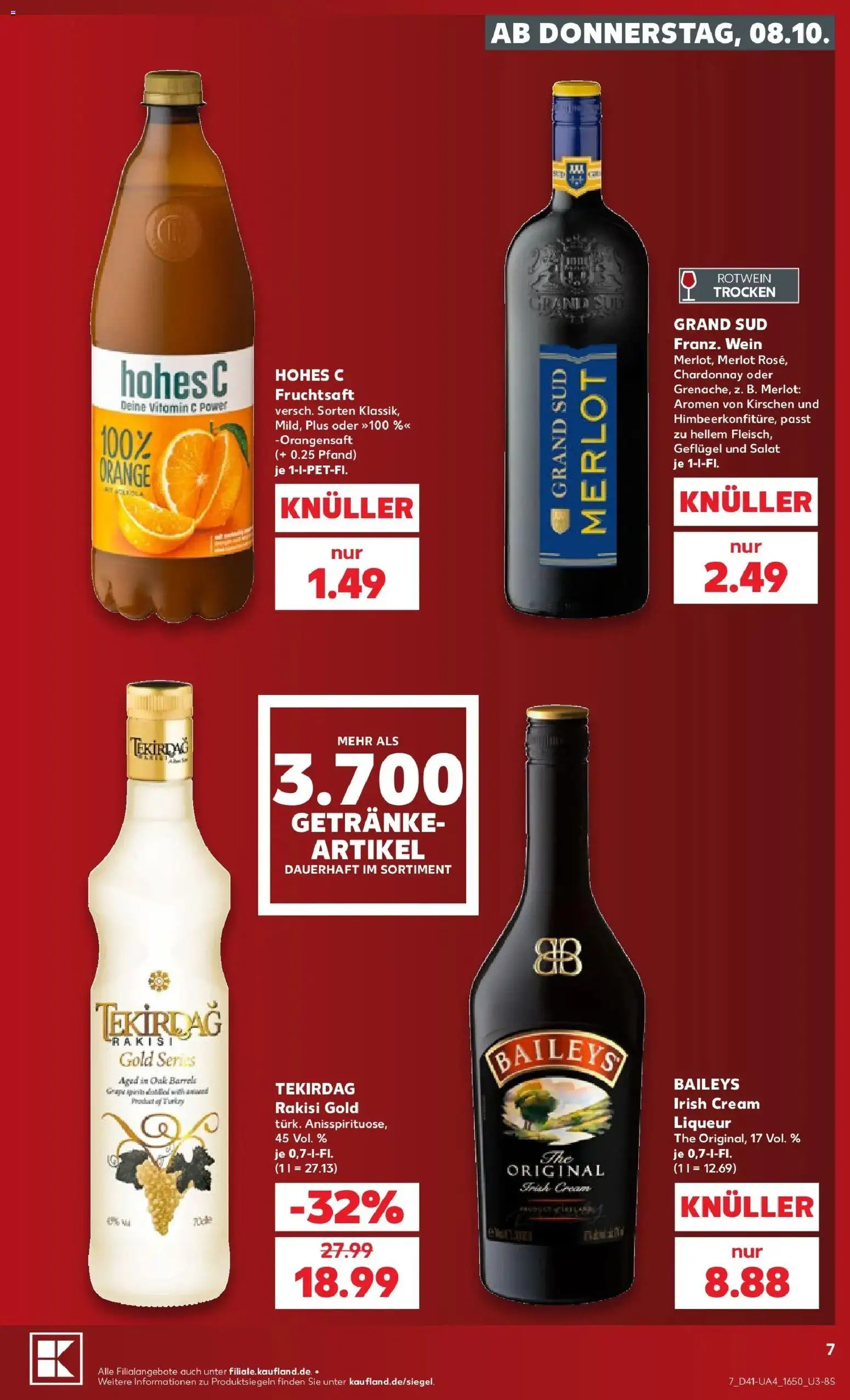 Prospekt Kaufland ab 08.10.2026 » Angebote Online zum Blättern | Seite: 7 | Produkte: Rotwein trocken, Merlot, Orangensaft, Kirschen