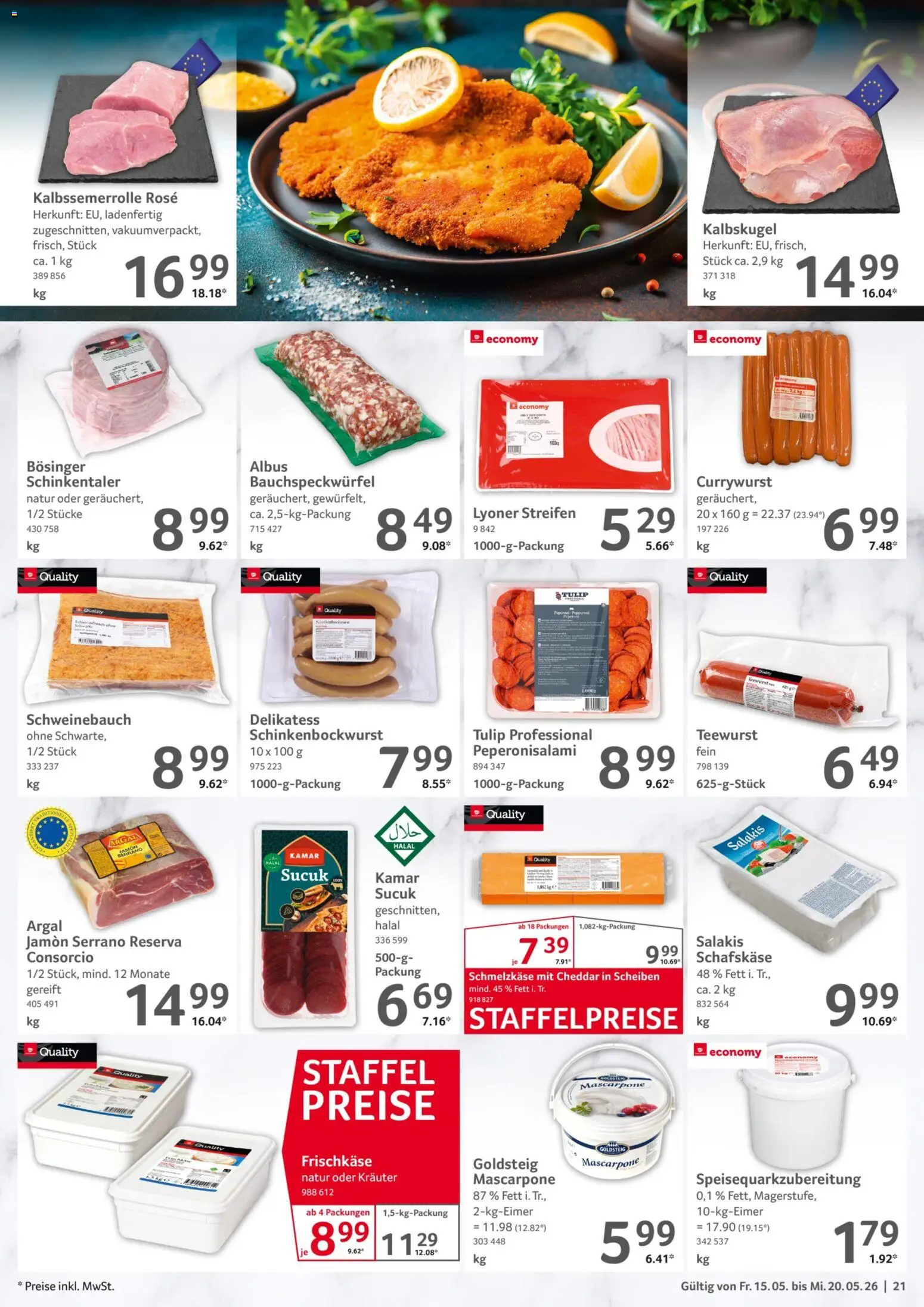 Selgros Prospekt 	 – gültig ab 15.05.2026 | Seite: 21 | Produkte: Mascarpone, Schweinebauch, Salakis, Frischkase
