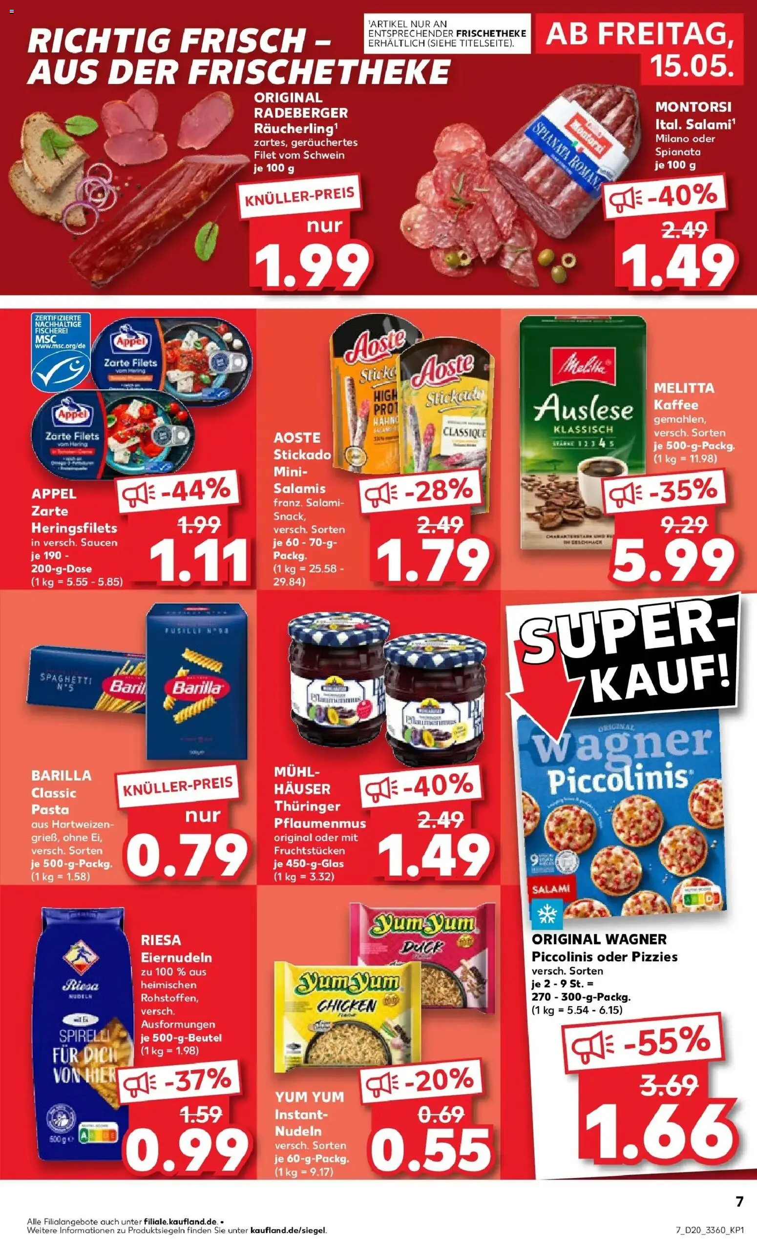 Kaufland Prospekt Sangerhausen – gültig ab 15.05.2026 | Seite: 7 | Produkte: Barilla, Kaffee, Piccolinis, Nudeln