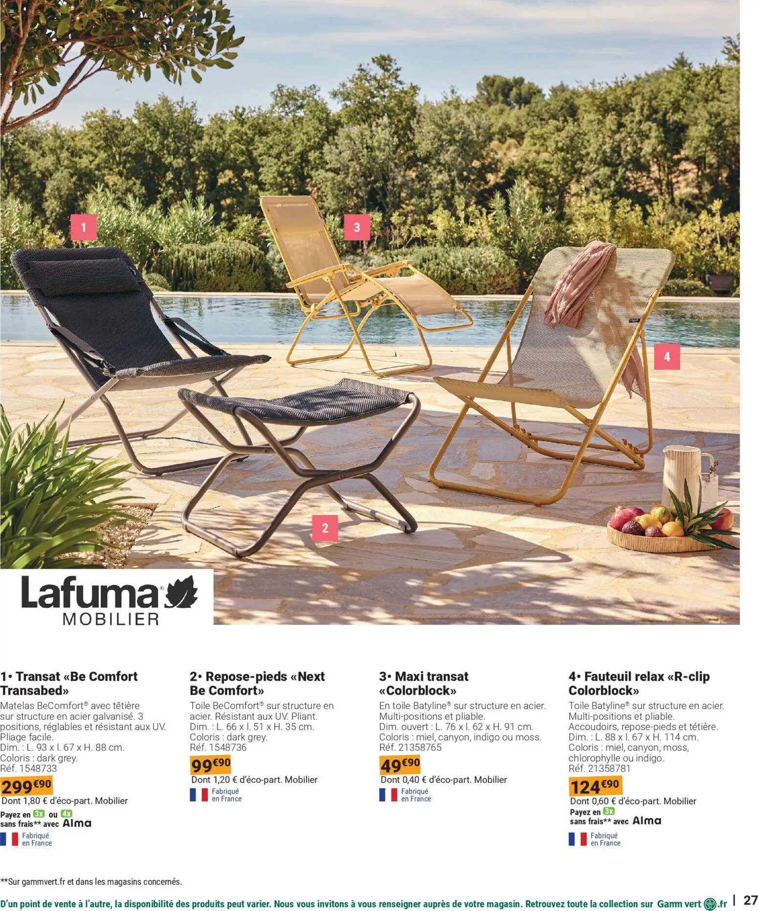 {H1} | Page: 27 | Produits: Transat, Matelas, Fauteuil