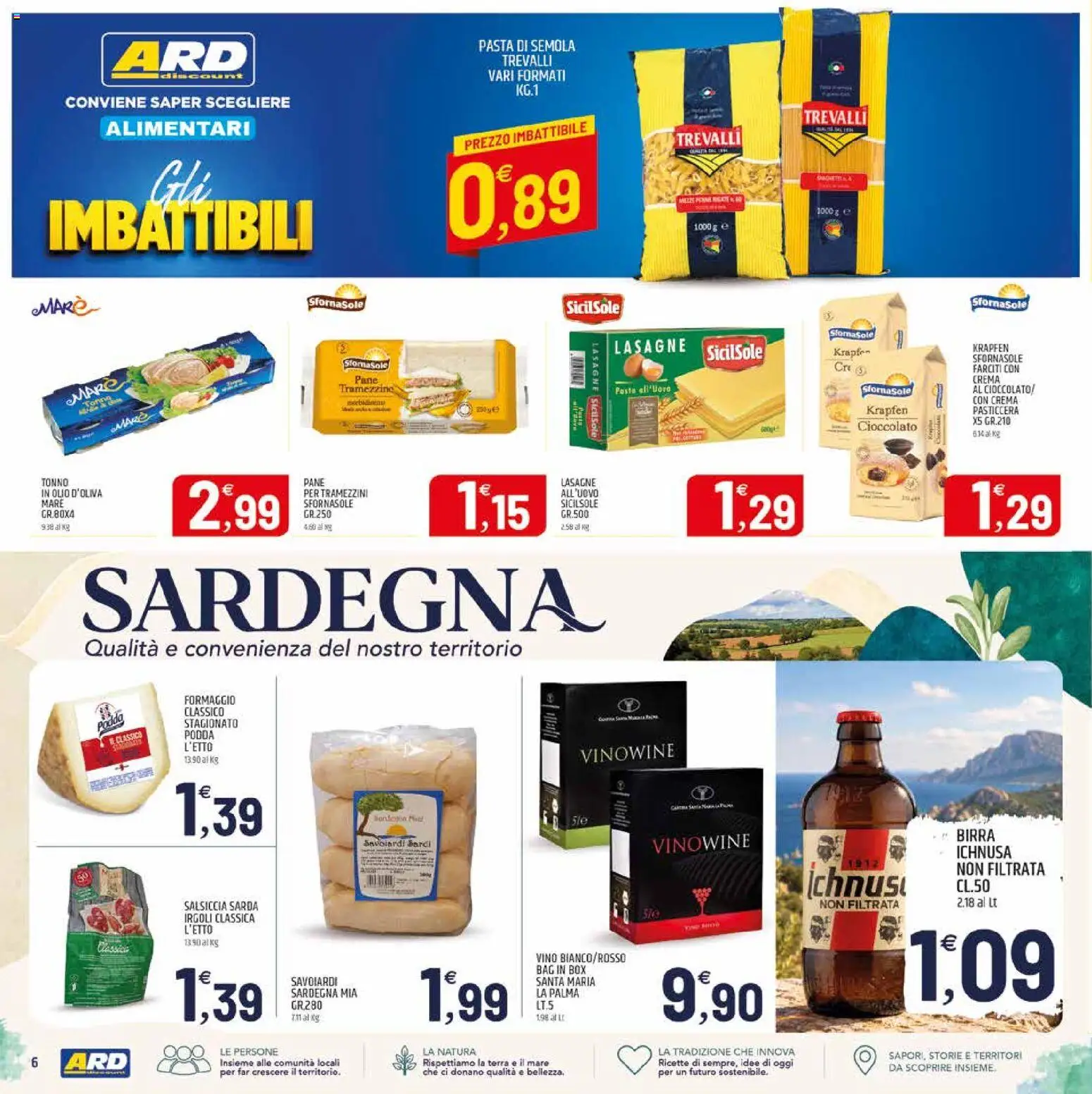 Volantino ARD Discount del 29/10/2026 | Pagina: 6 | Prodotti: Salsiccia, Vino, Pasta, Olio d'oliva