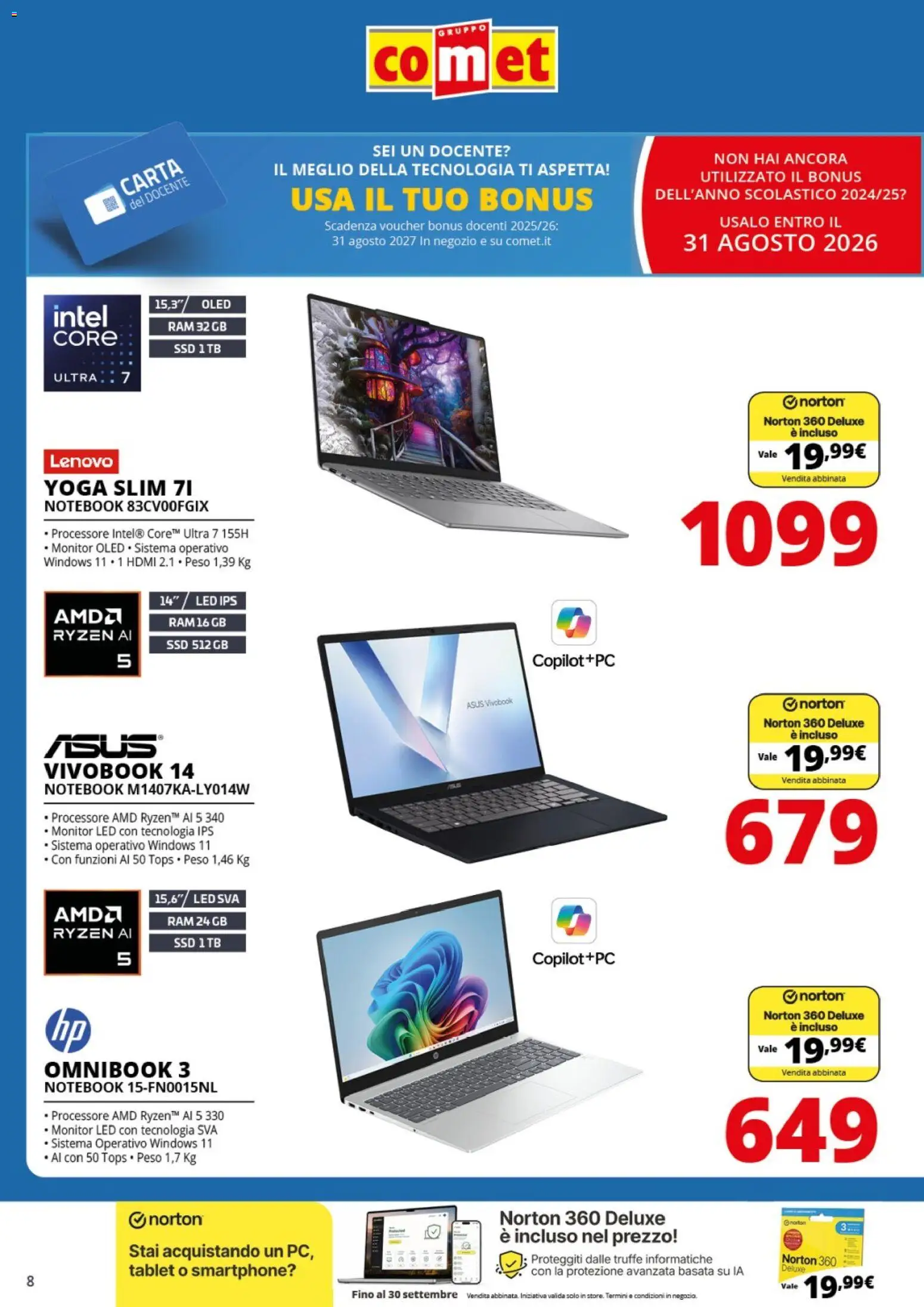 Volantino Comet del 27/08/2026 | Pagina: 8 | Prodotti: Monitor, Notebook, Smartphone, Tablet