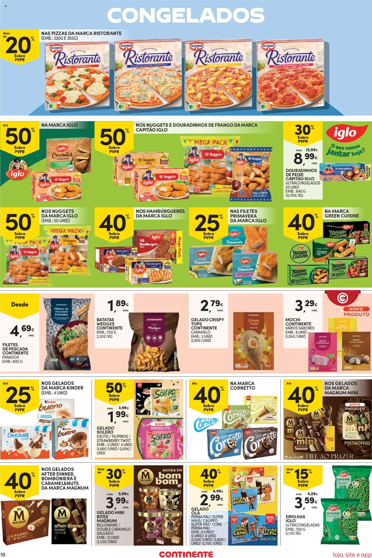 Continente Semanal Continente Bom Dia │ válido de 26.05.2026 | Página: 18 | Produtos: Faca, Pescada, Salame, Pizza