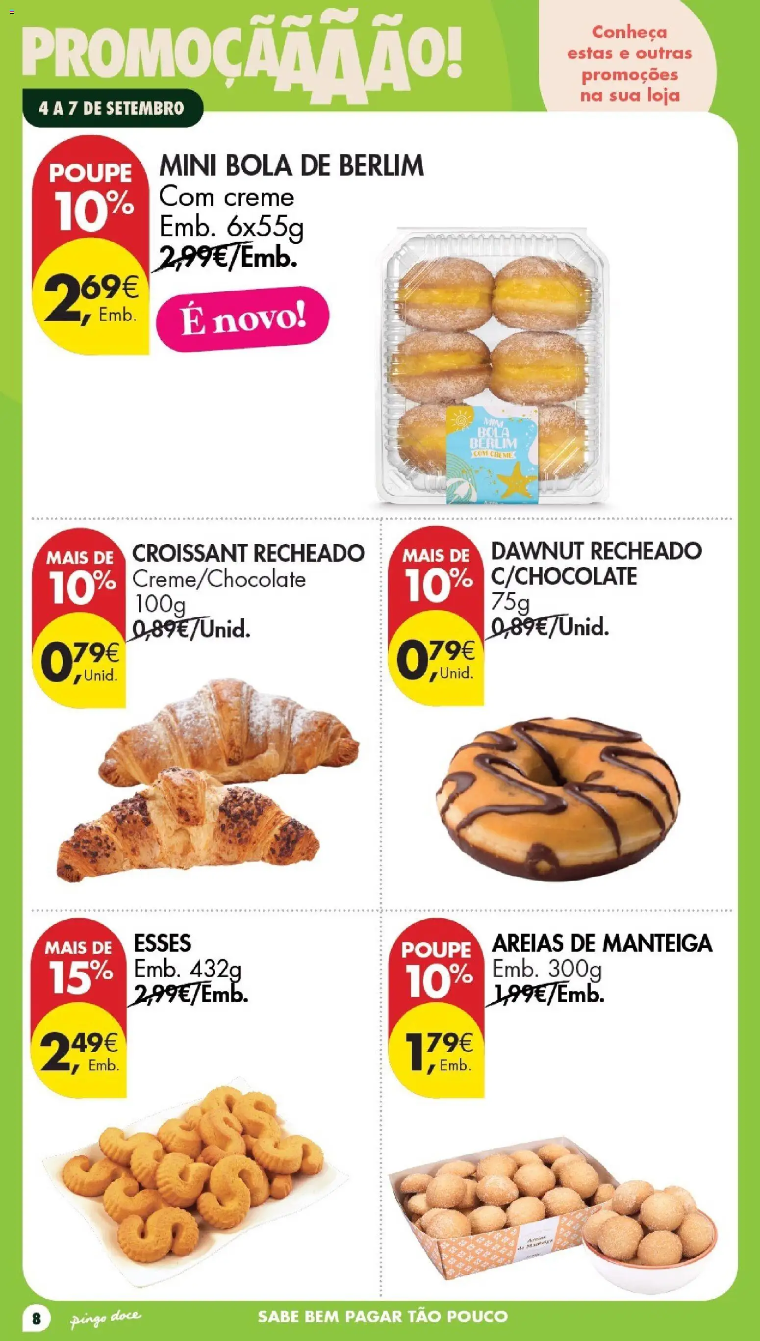 Pingo Doce Poupe este Fim de Semana │ válido de 04/09/2026 | Página: 8 | Produtos: Croissant, Manteiga, Bola de Berlim, Creme