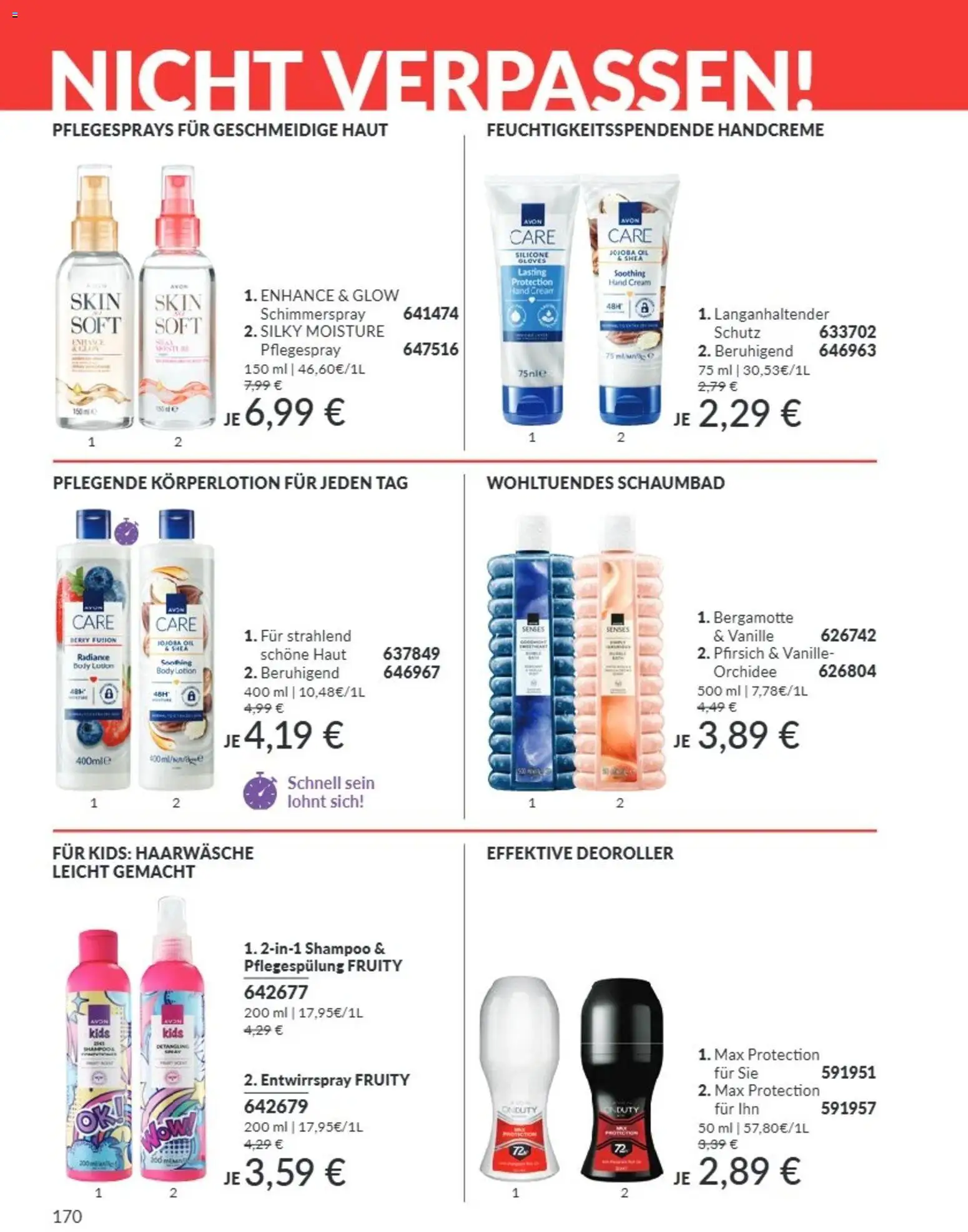 AVON Katalog August 2026 – gültig ab 08.08.2026 | Seite: 170 | Produkte: Shampoo, Handcreme, Vanille, Pfirsich