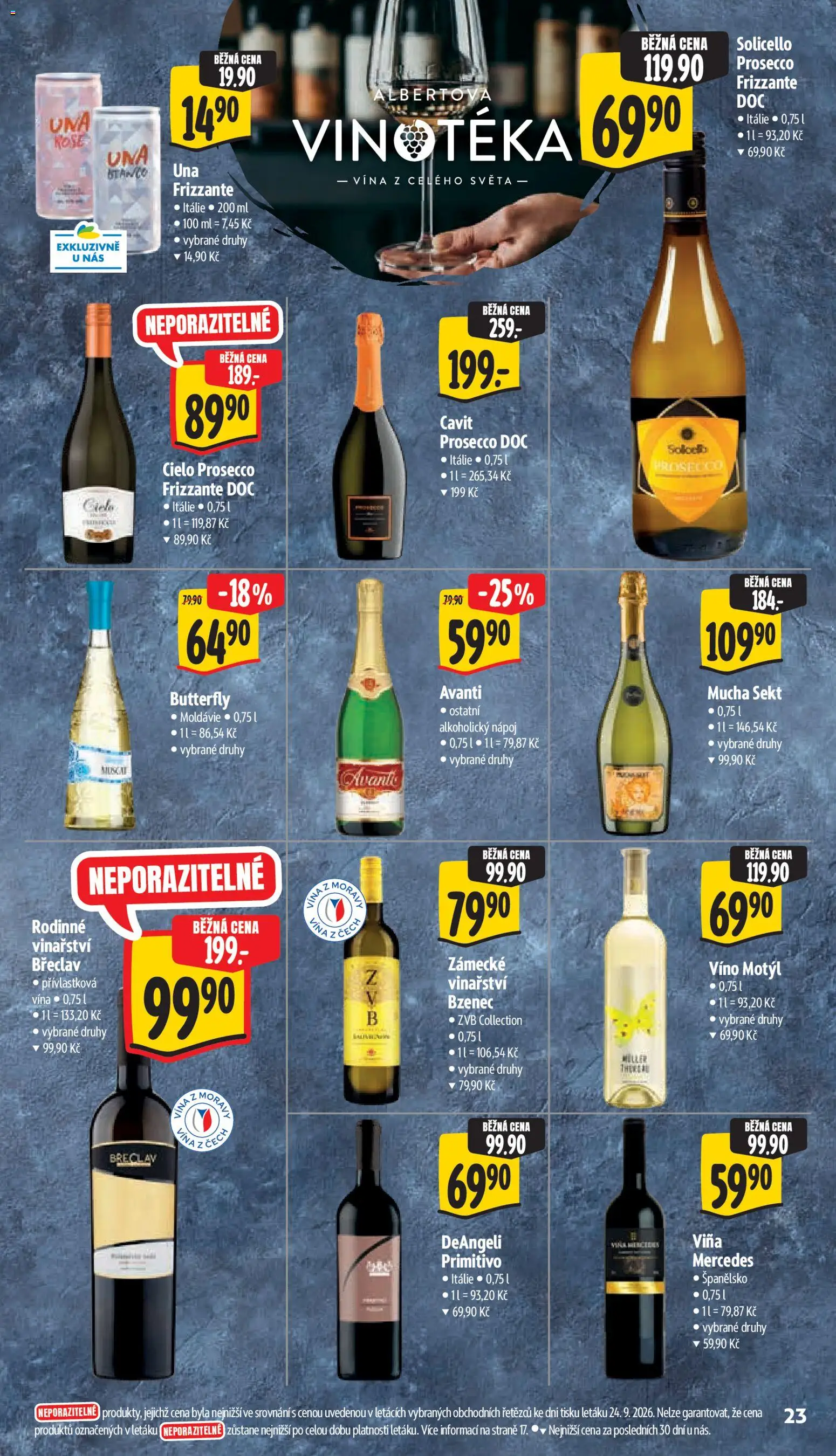 Albert leták - Supermarket Frenštát pod Radhoštěm od 30.09.2026 | Strana: 37 | Produkty: Frizzante, Solicello prosecco, Víno Motýl, Prosecco DOC