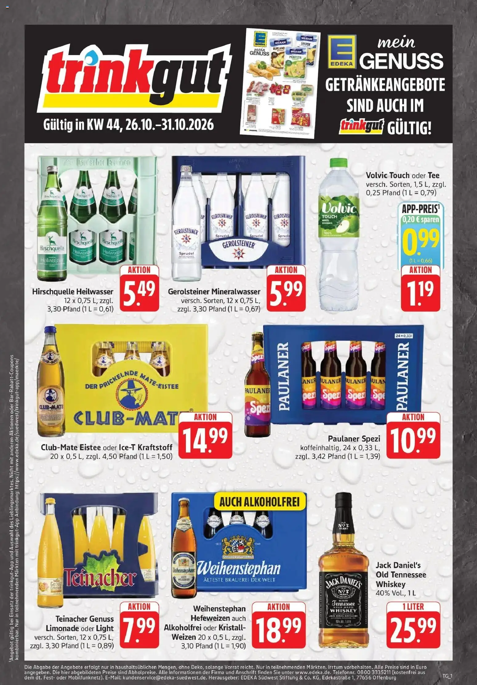 Trinkgut Prospekt Heilbronn-Sontheim (ab 26.10.2026) » Angebote online | Seite: 1 | Produkte: Paulaner spezi, Mineralwasser, Volvic, Gerolsteiner
