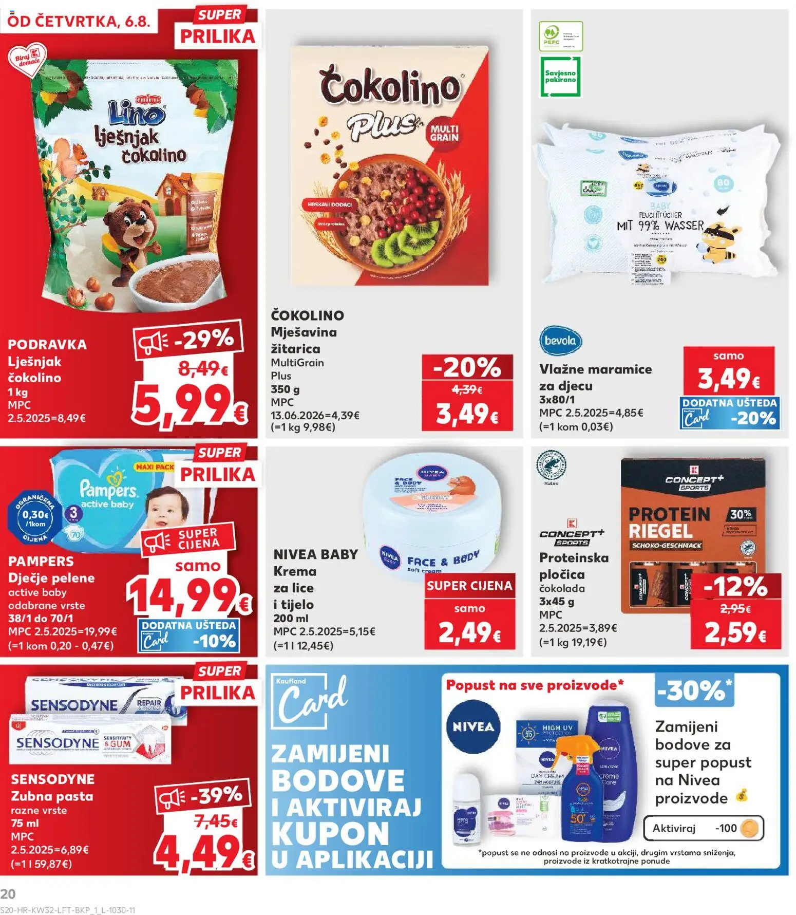 Kaufland katalog | vrijedi od 06.08.2026 | Stranica: 20 | Proizvodi: Pelene, Vlažne maramice, Sensodyne, Čokolino