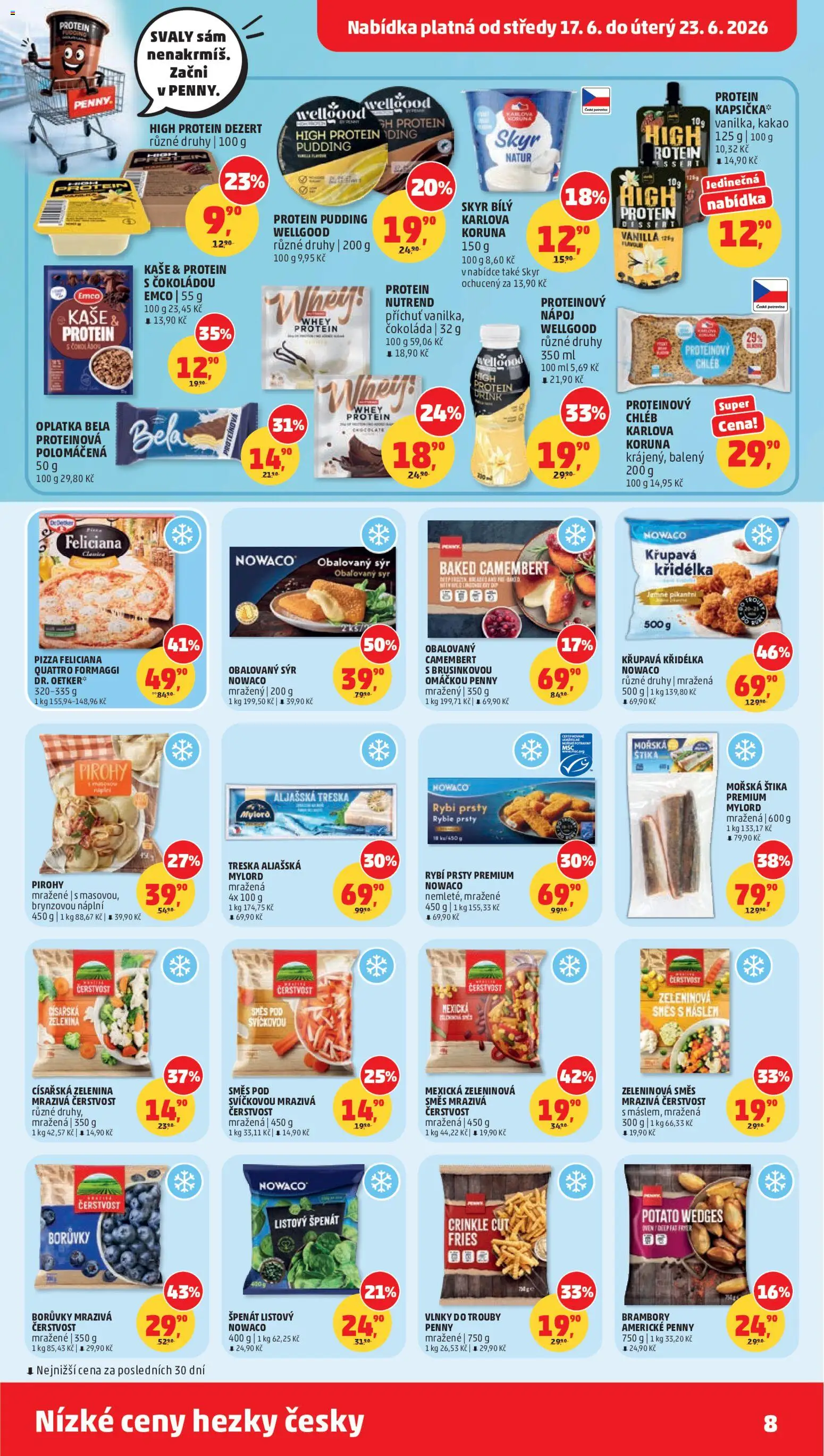 Penny Market leták od 17.06.2026 | Strana: 8 | Produkty: Čokoláda, Pizza, Špenát, Protein pudding