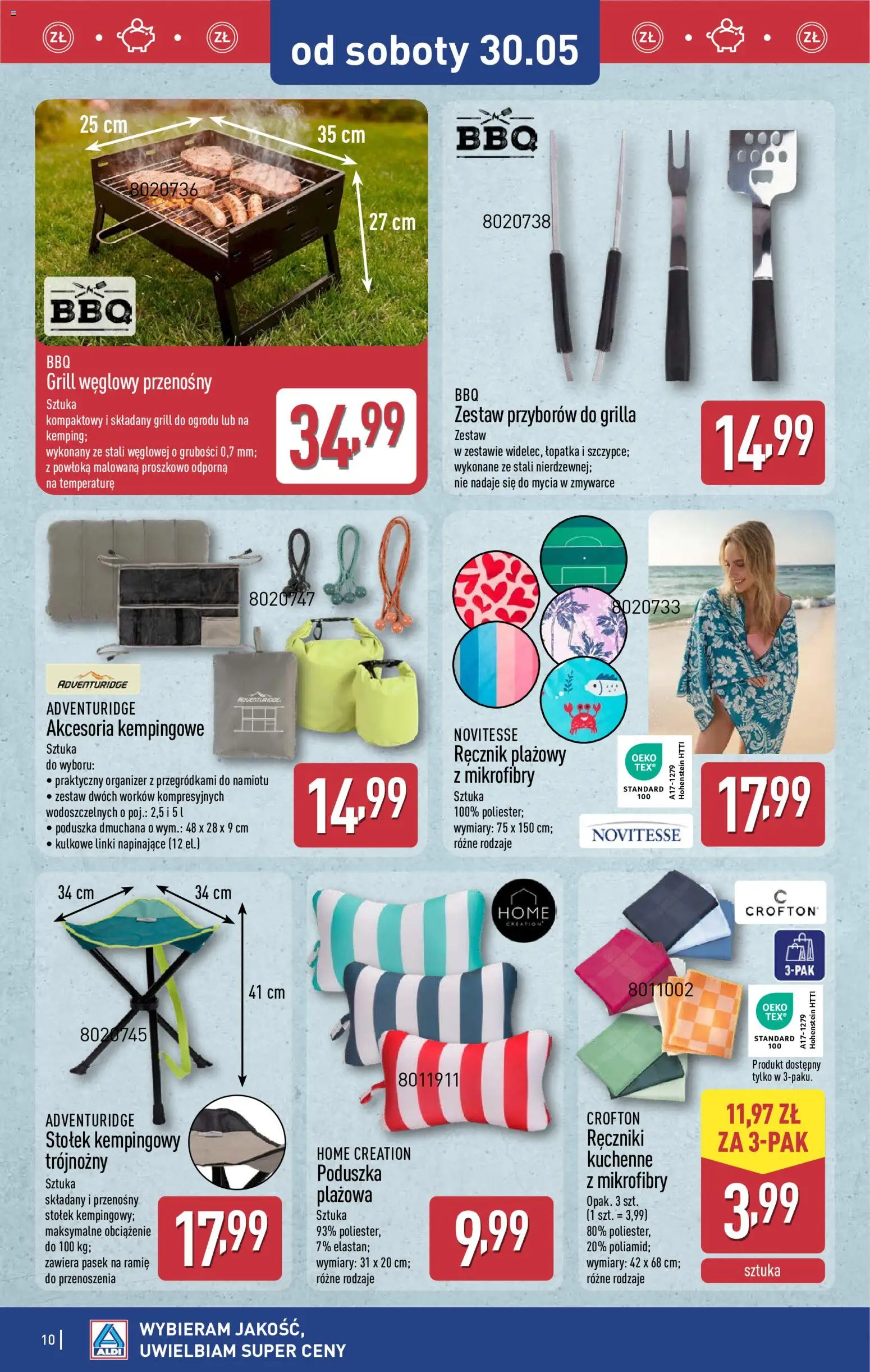 Aldi gazetka - Hity od Środy i od Soboty od 27.05.2026 | Strona: 10 | Produkty: Pasek, Grill, Poduszka