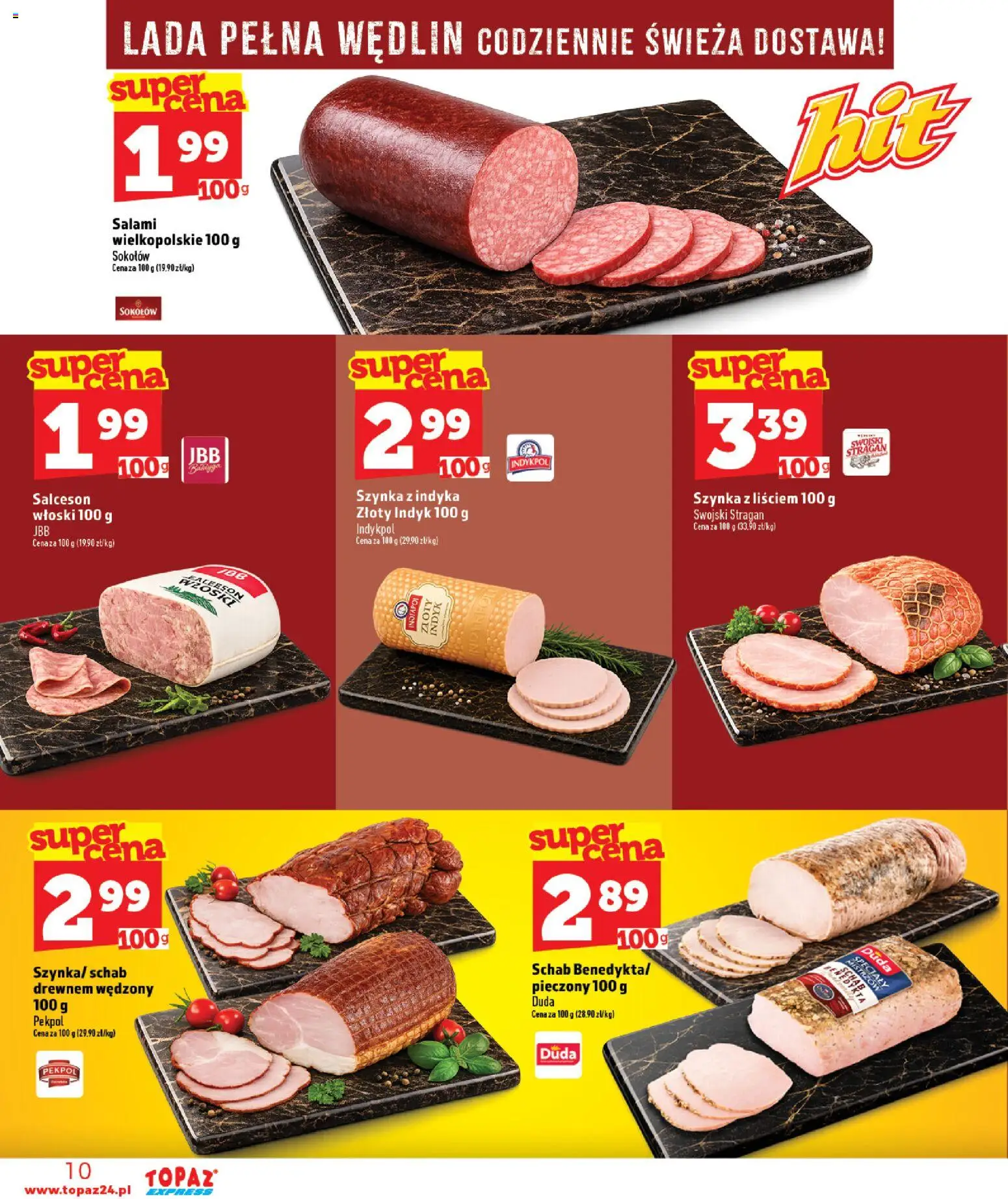 Topaz gazetka - Express od 18.06.2026 | Strona: 10 | Produkty: Schab, Szynka, Salami